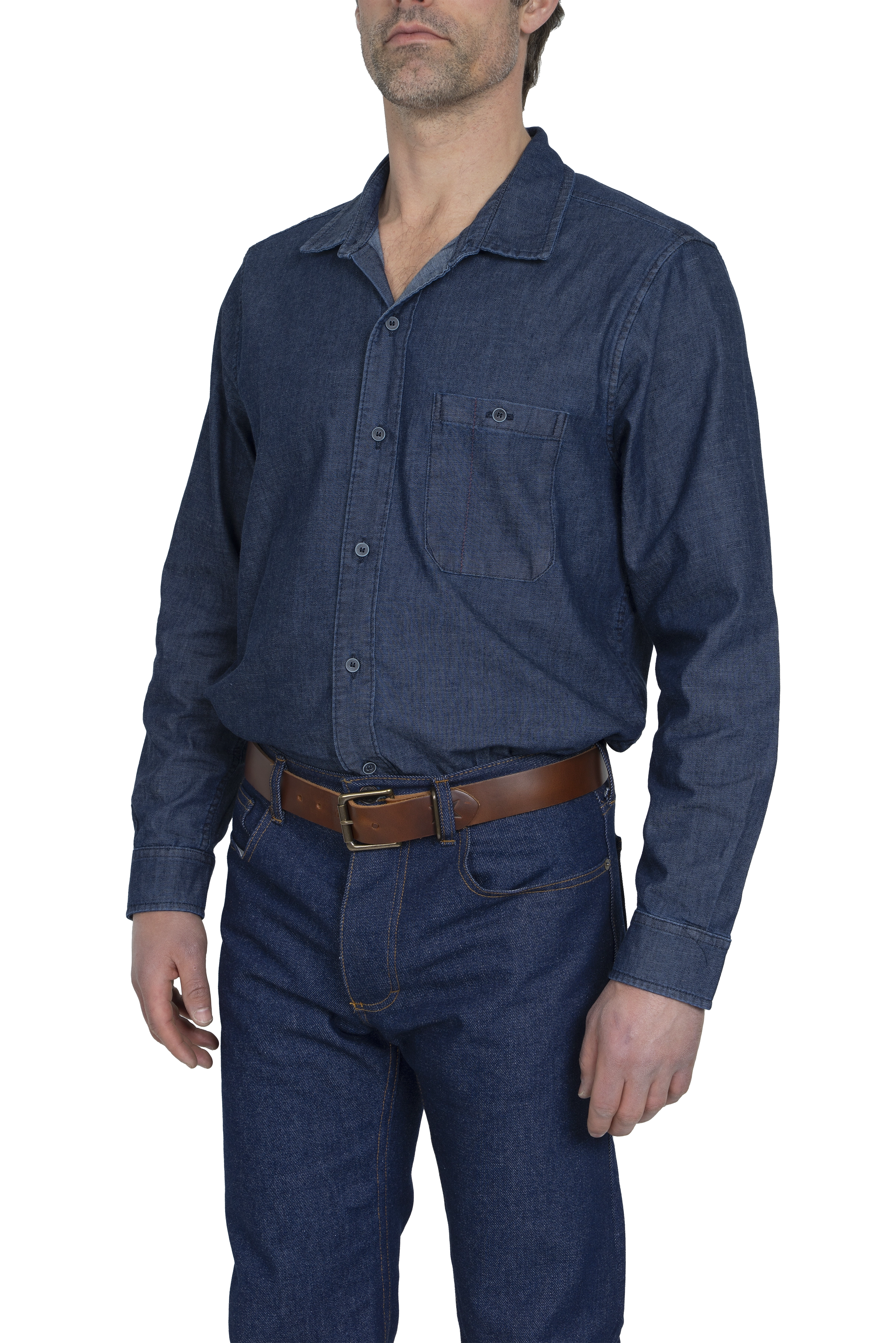 Fitted Chambray Button Up - Dark Wash