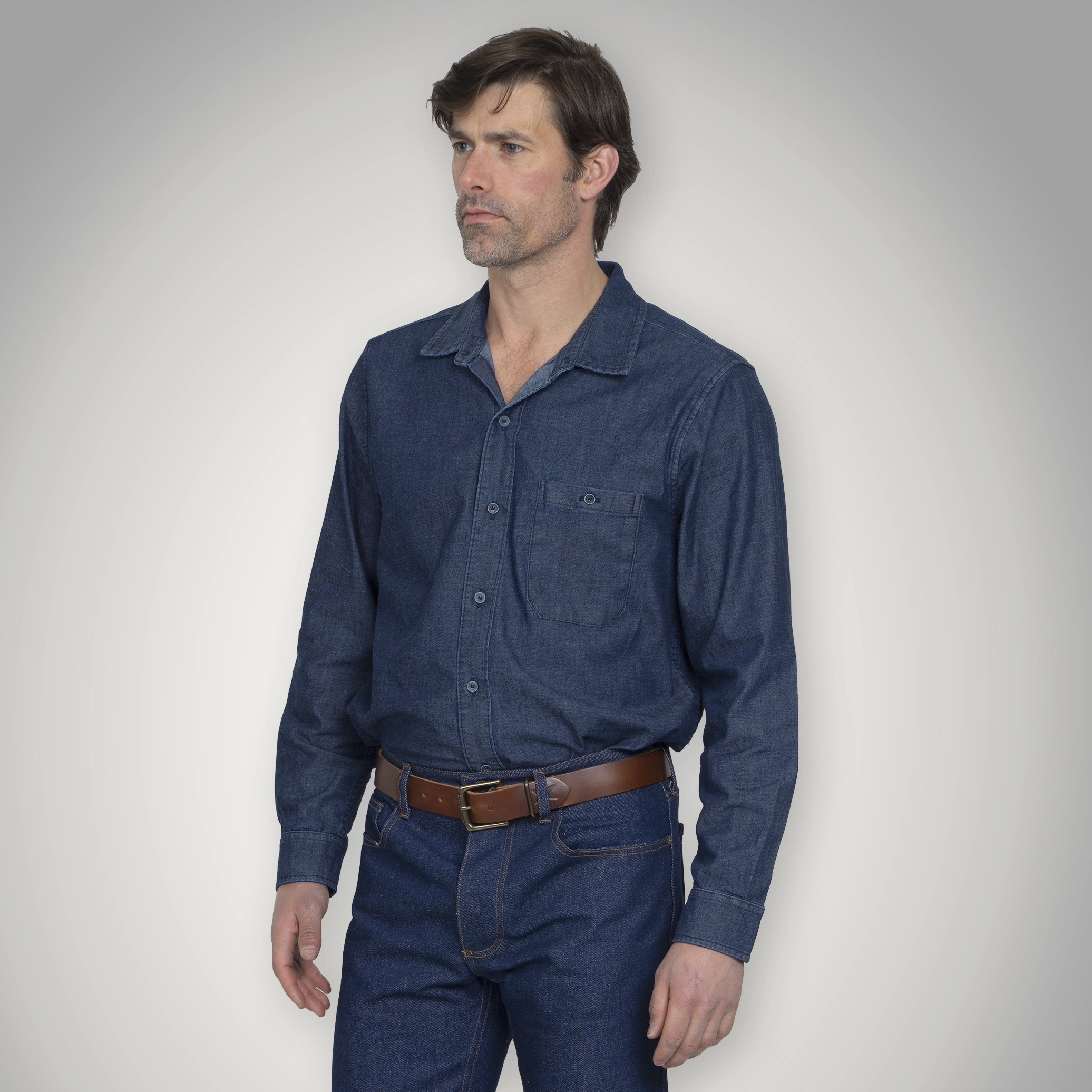 Fitted Chambray Button Up - Dark Wash