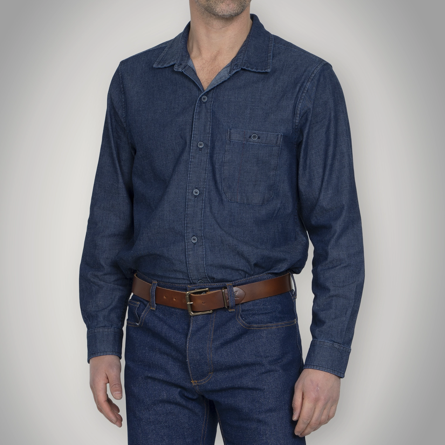Fitted Chambray Button Up - Dark Wash