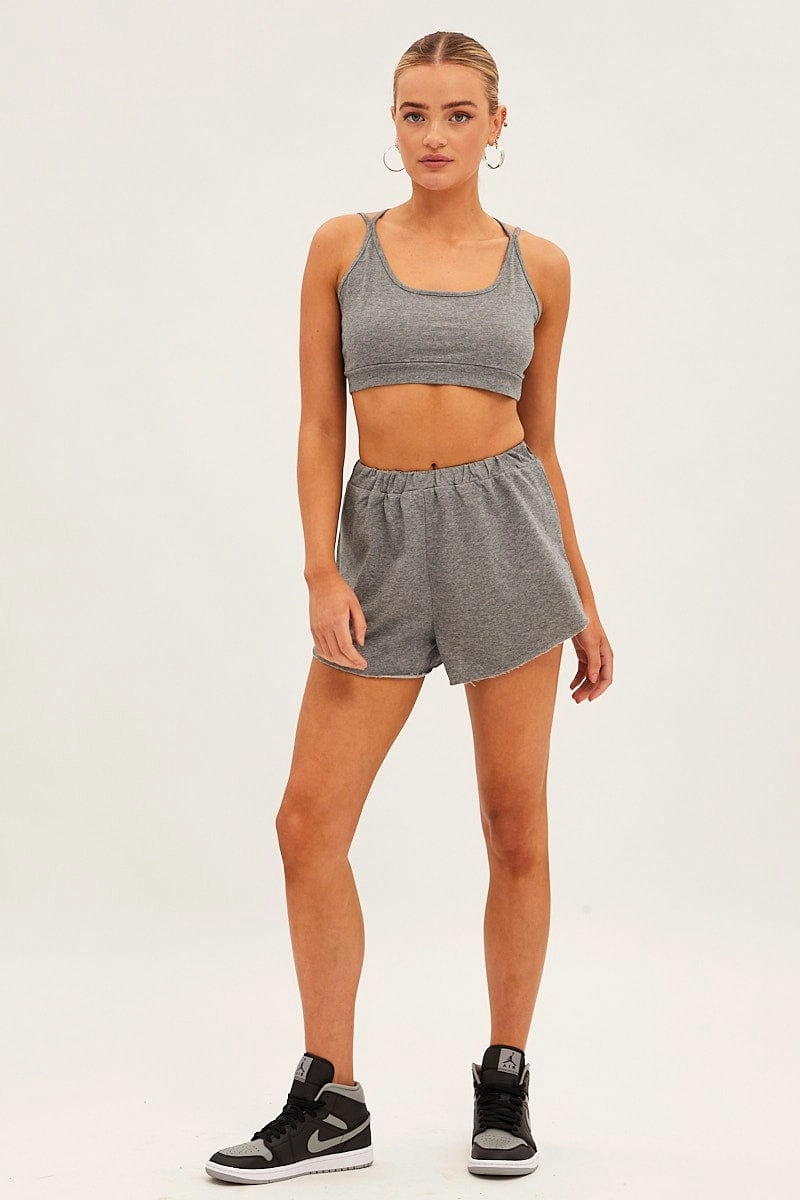 Grey Crop Top Loungewear Set