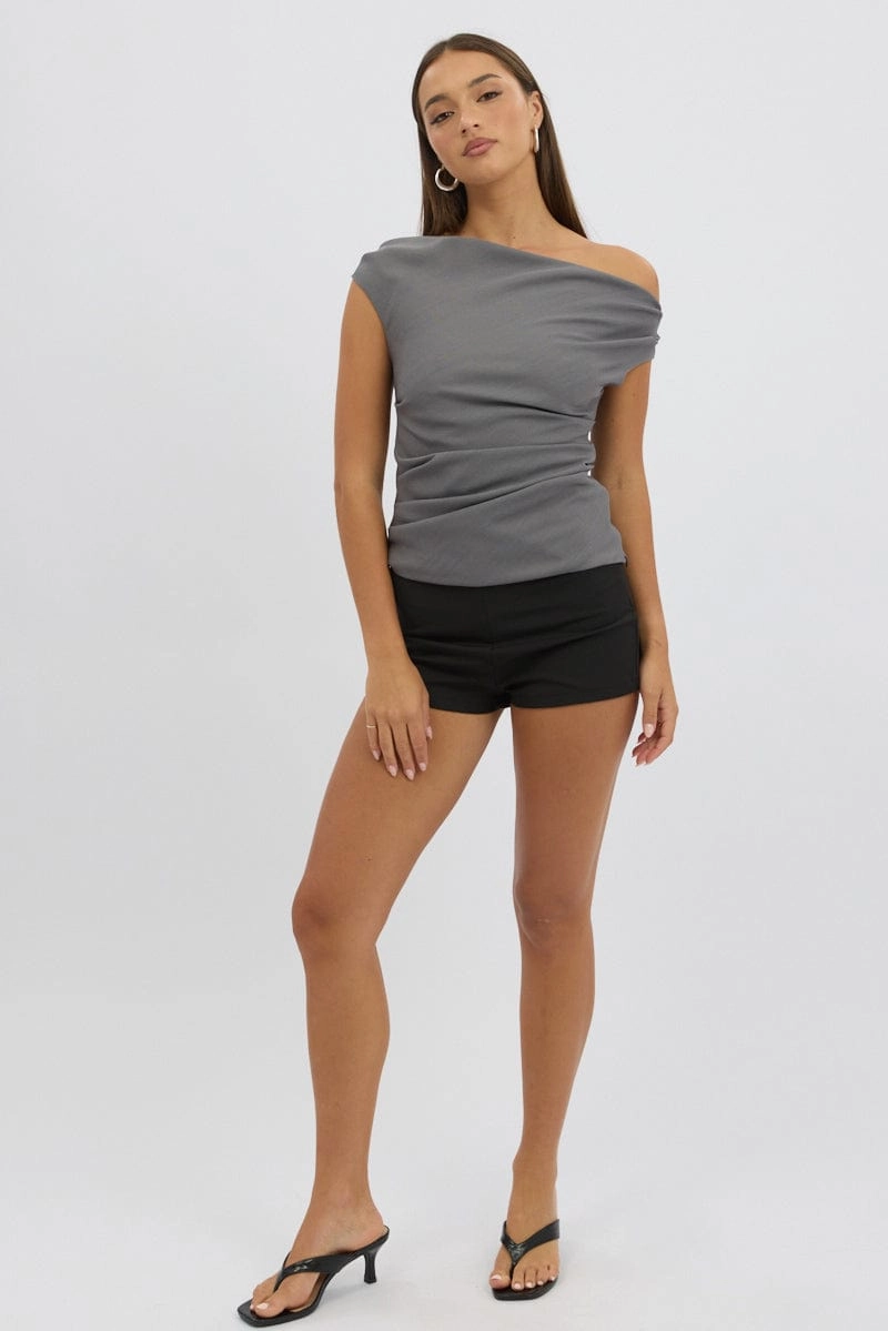 Grey Ruched Off Shoulder Top