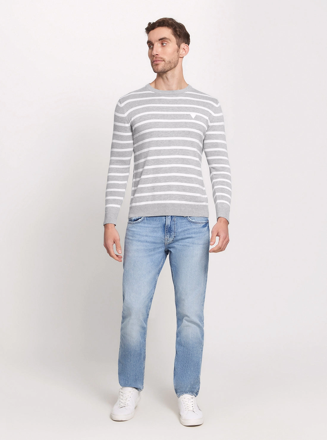 Grey Striped Long Sleeve Knit Top