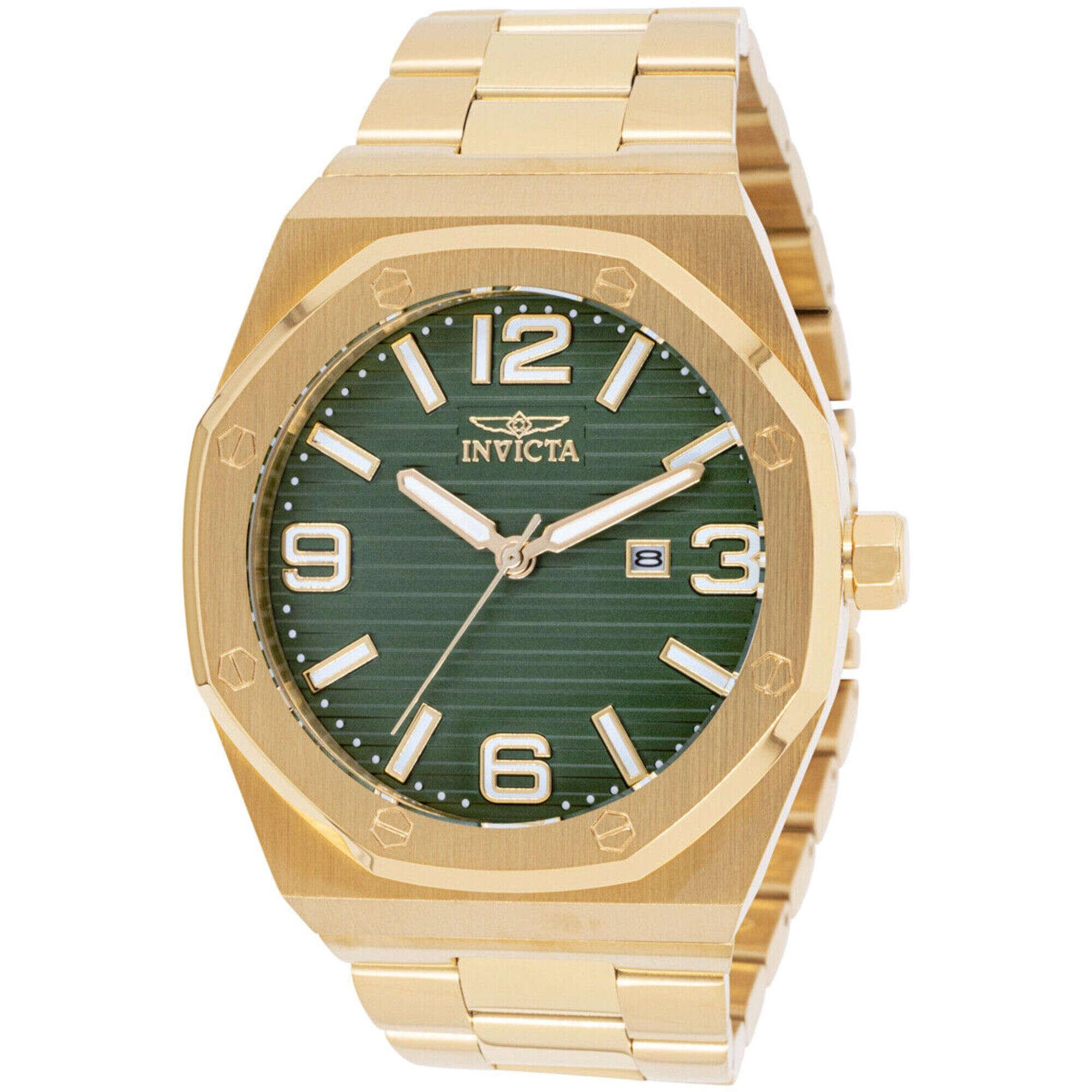 Invicta Men's Watch - Huracan Quartz Green Dial Yellow Gold Bracelet | 45784