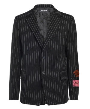 Just Cavalli Logo Patch Striped Single-Breasted Blazer