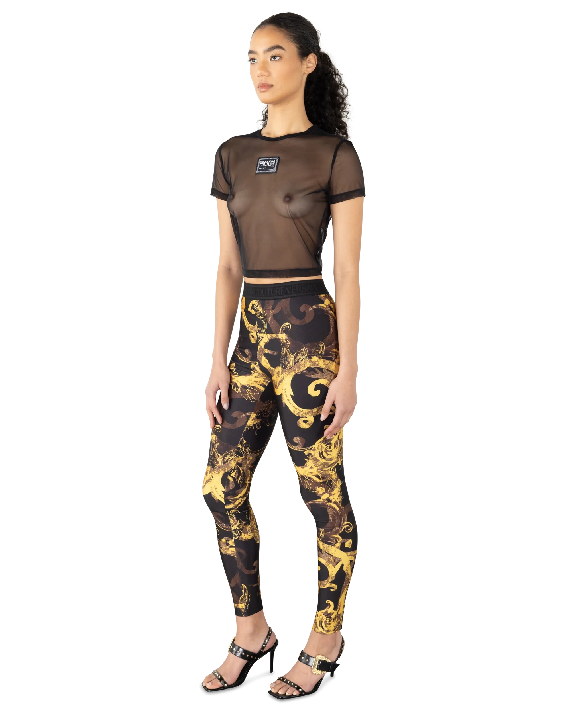 Logo Patch Mesh Cropped T-Shirt