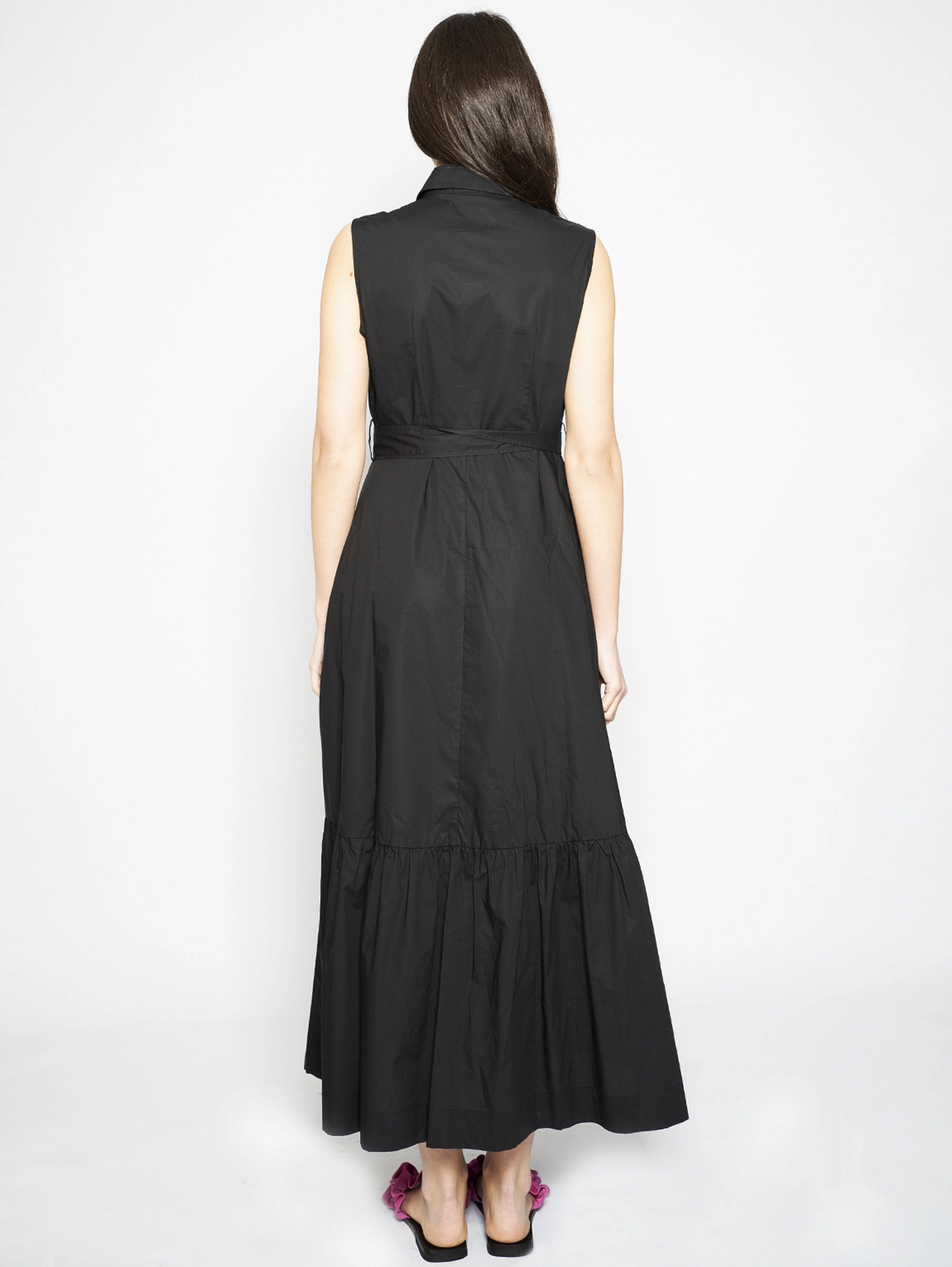 Long dress in Black Popeline