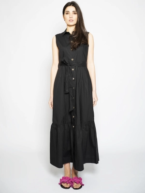 Long dress in Black Popeline