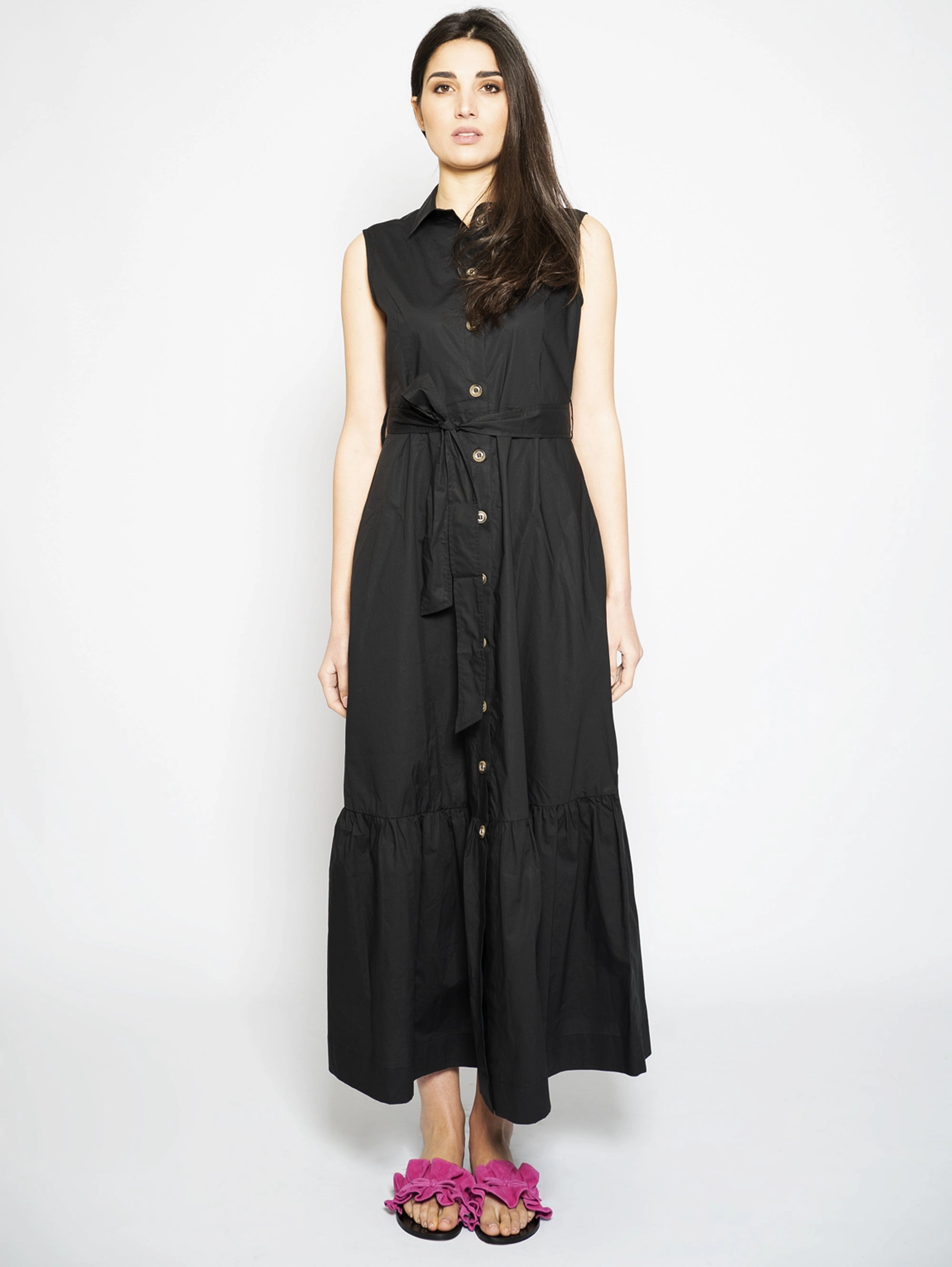 Long dress in Black Popeline