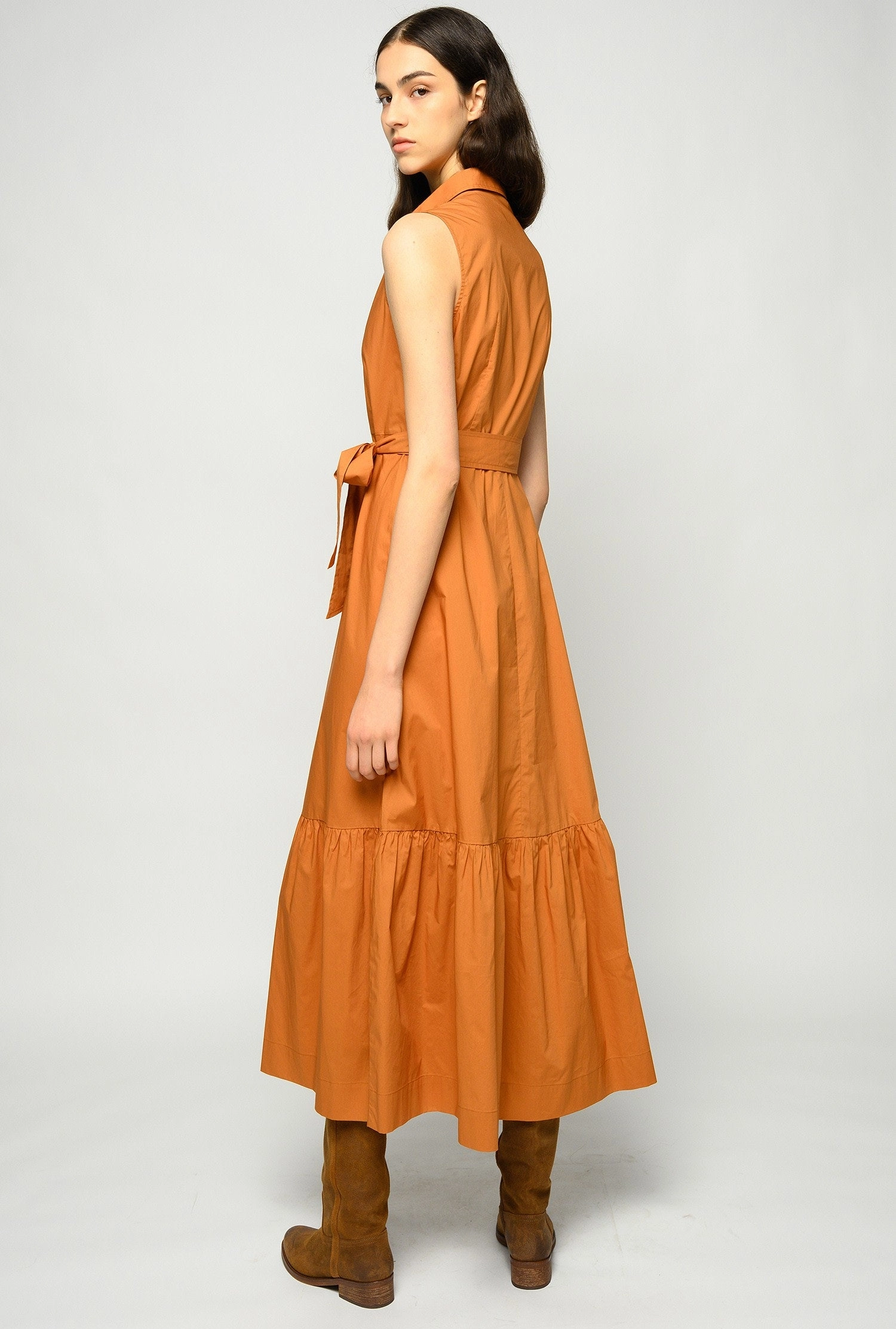 Long Dress in Leather Poplin