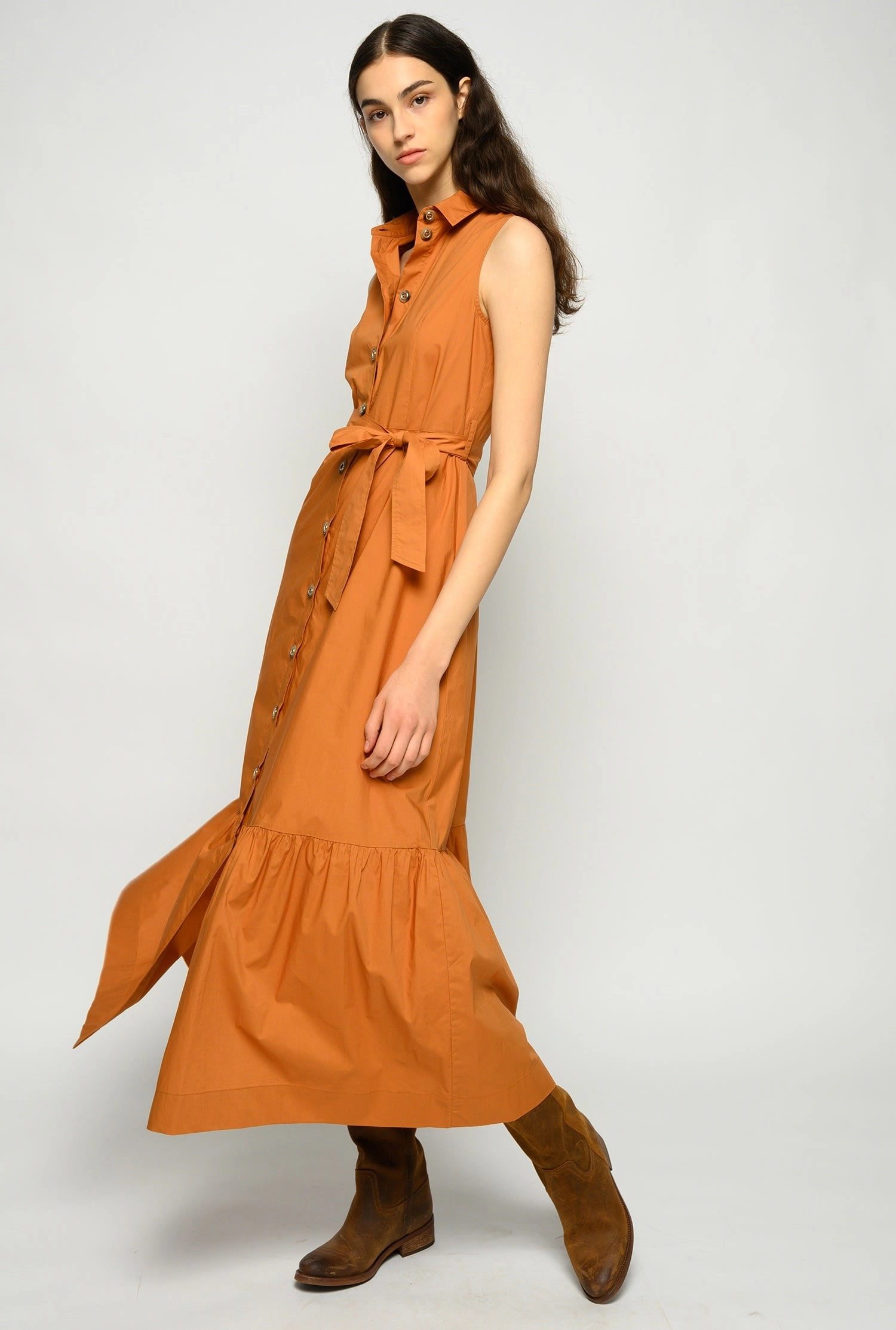 Long Dress in Leather Poplin