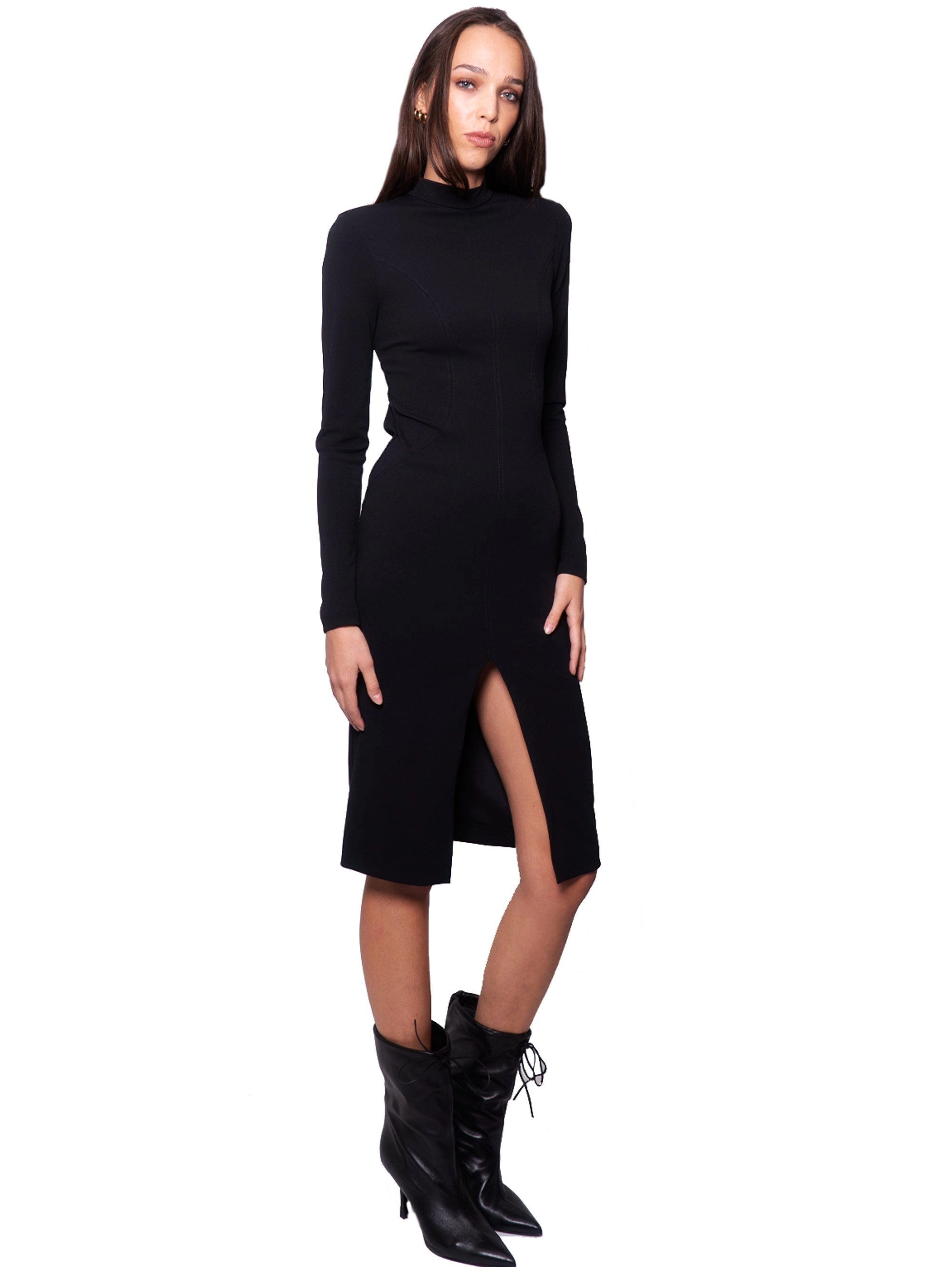 Longuette Dress with Open Back Black