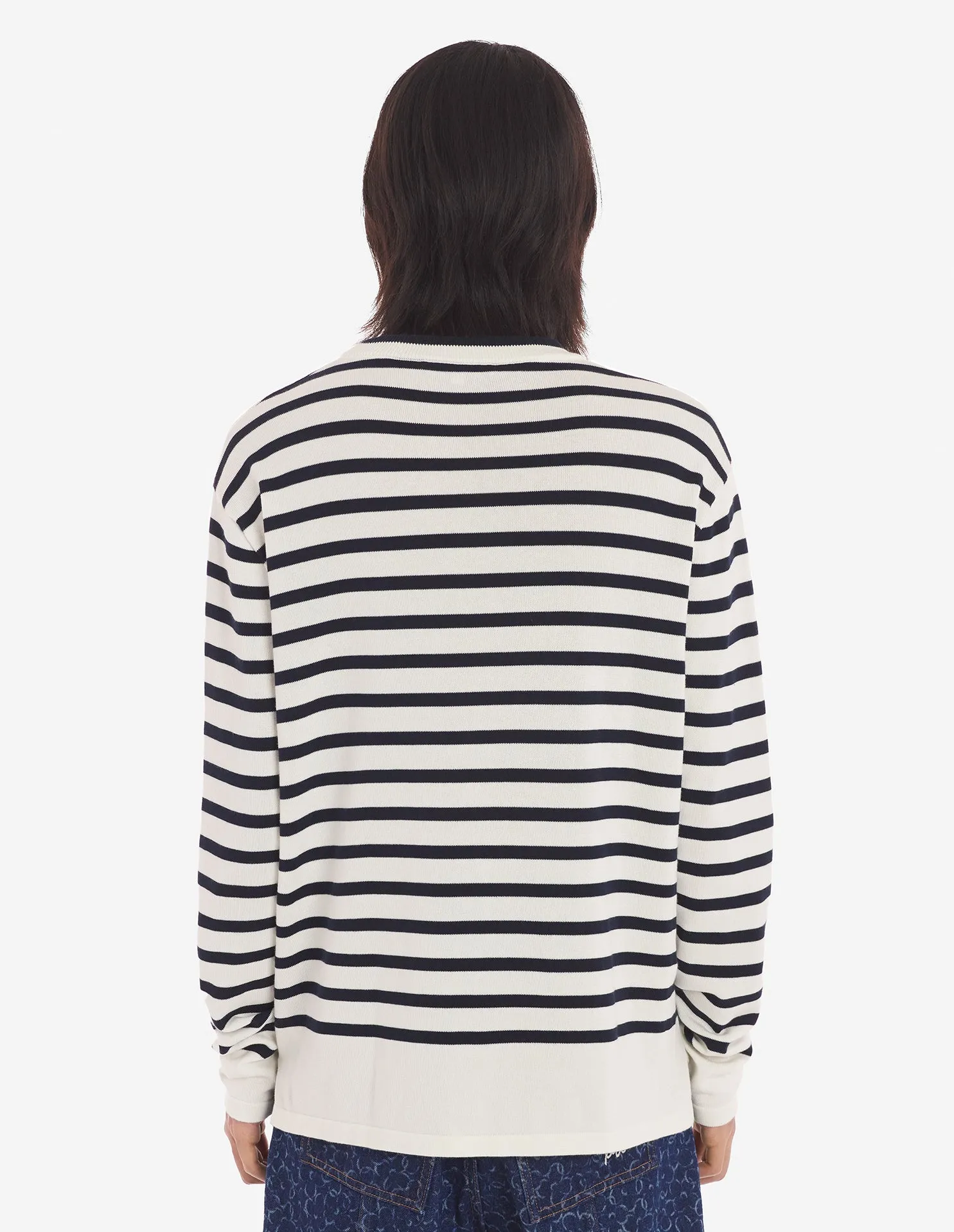 Men's Fox Head Intarsia Comfort Striped Jumper Deep Navy/off-white Stripes