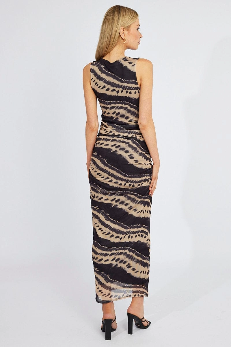 Multi Abstract Bodycon Dress Sleeveless Mesh