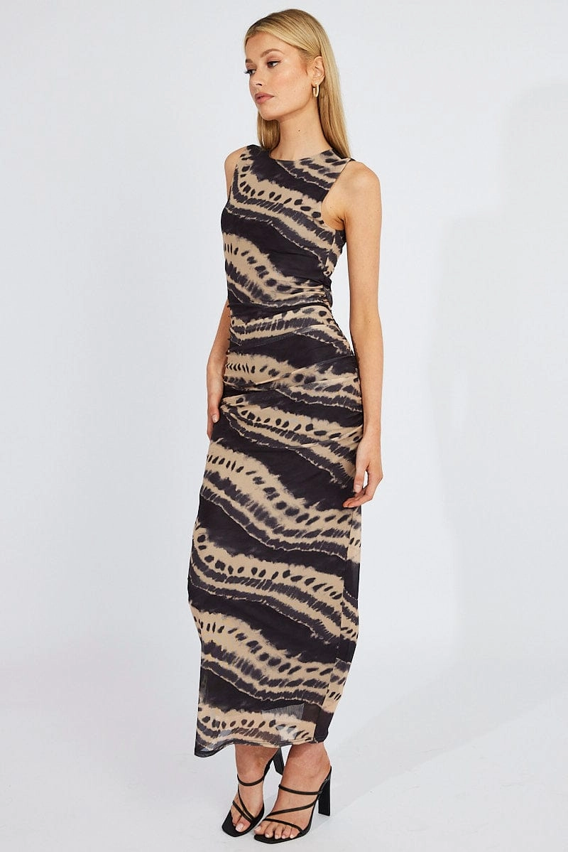 Multi Abstract Bodycon Dress Sleeveless Mesh