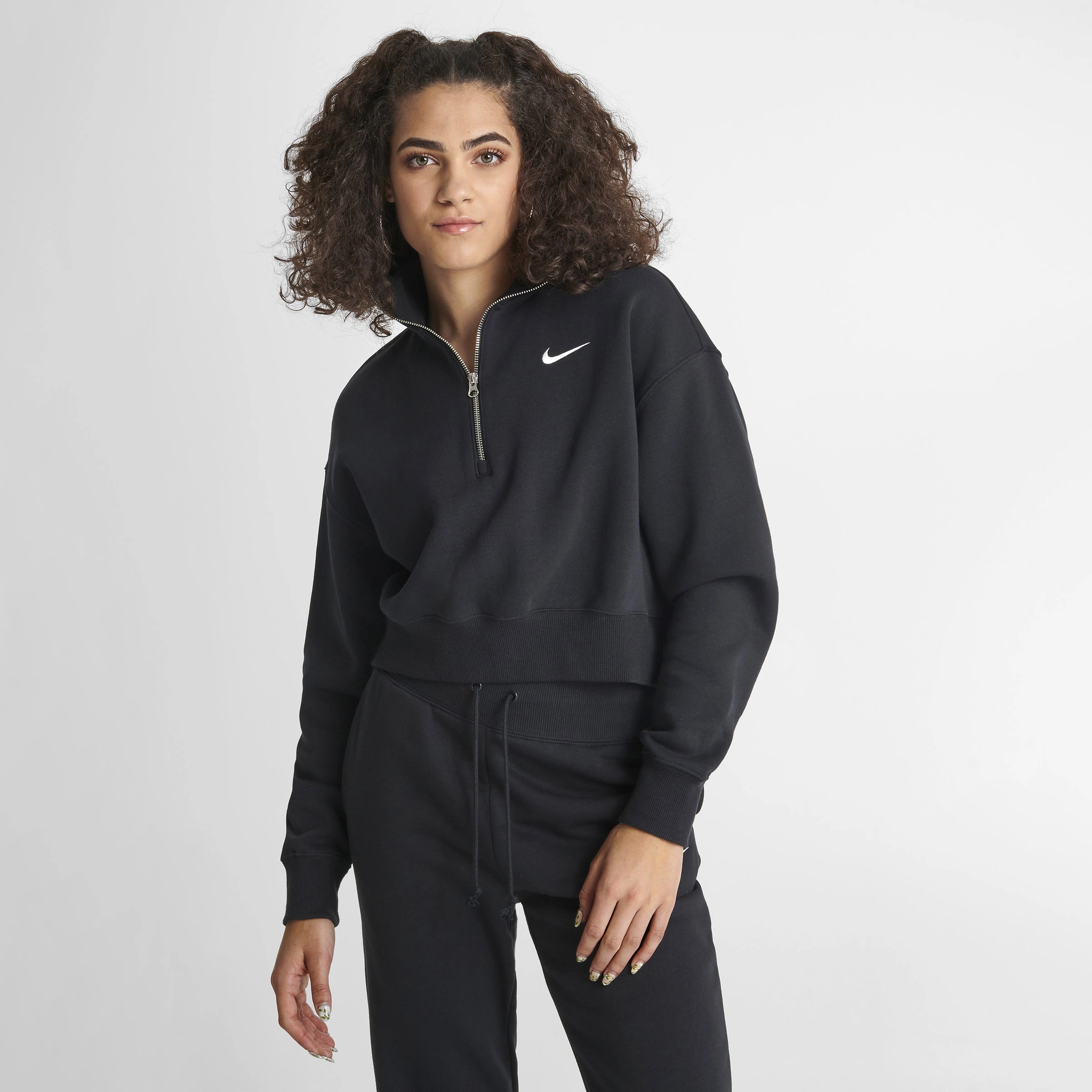 Nike Women's Sportswear Phoenix Fleece Quarter Zip Crop Sweatshirt Black / Sail