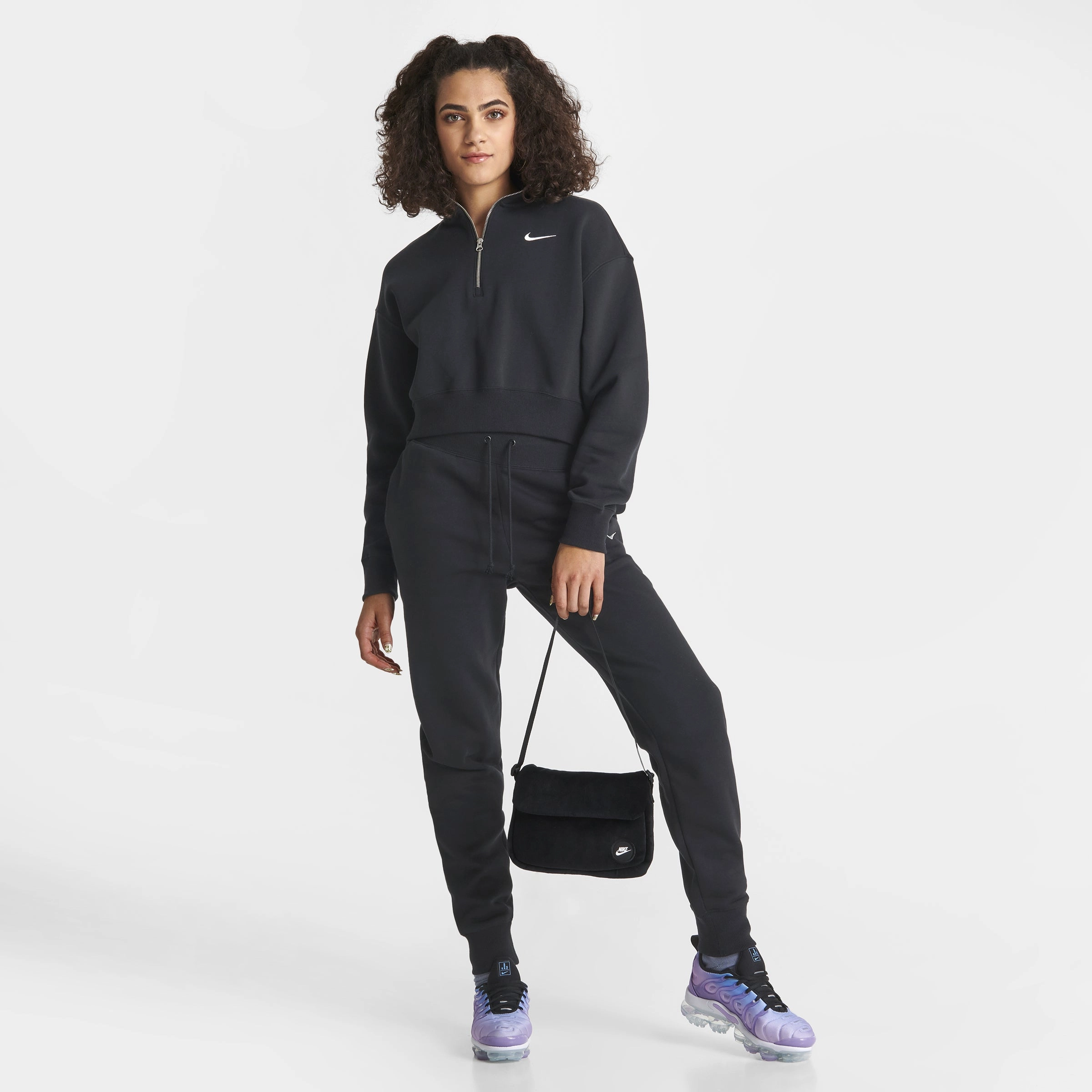 Nike Women's Sportswear Phoenix Fleece Quarter Zip Crop Sweatshirt Black / Sail