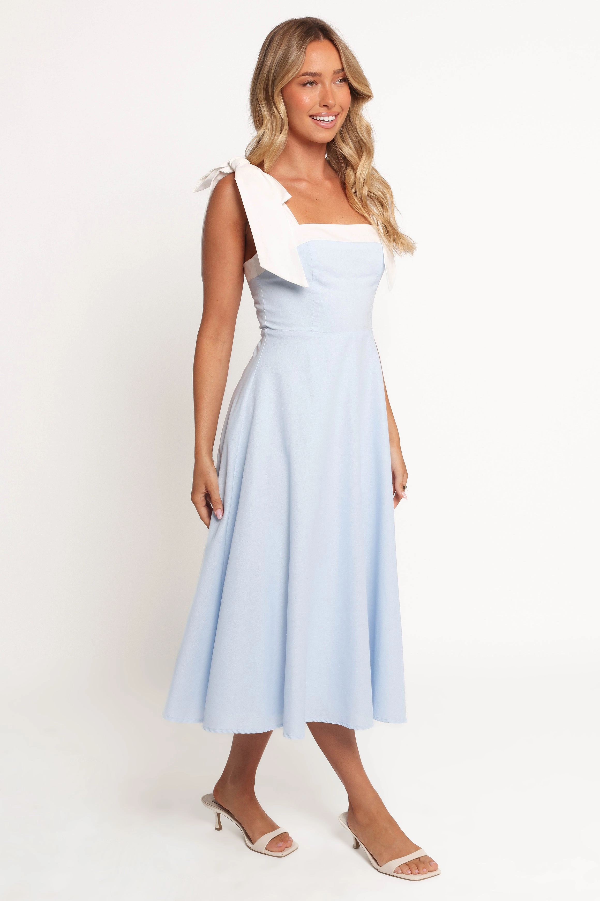 Olinda Midi Dress - Pale Blue/White