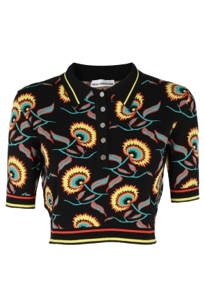Paco Rabanne Flower-Jacquard Cropped Polo T-Shirt