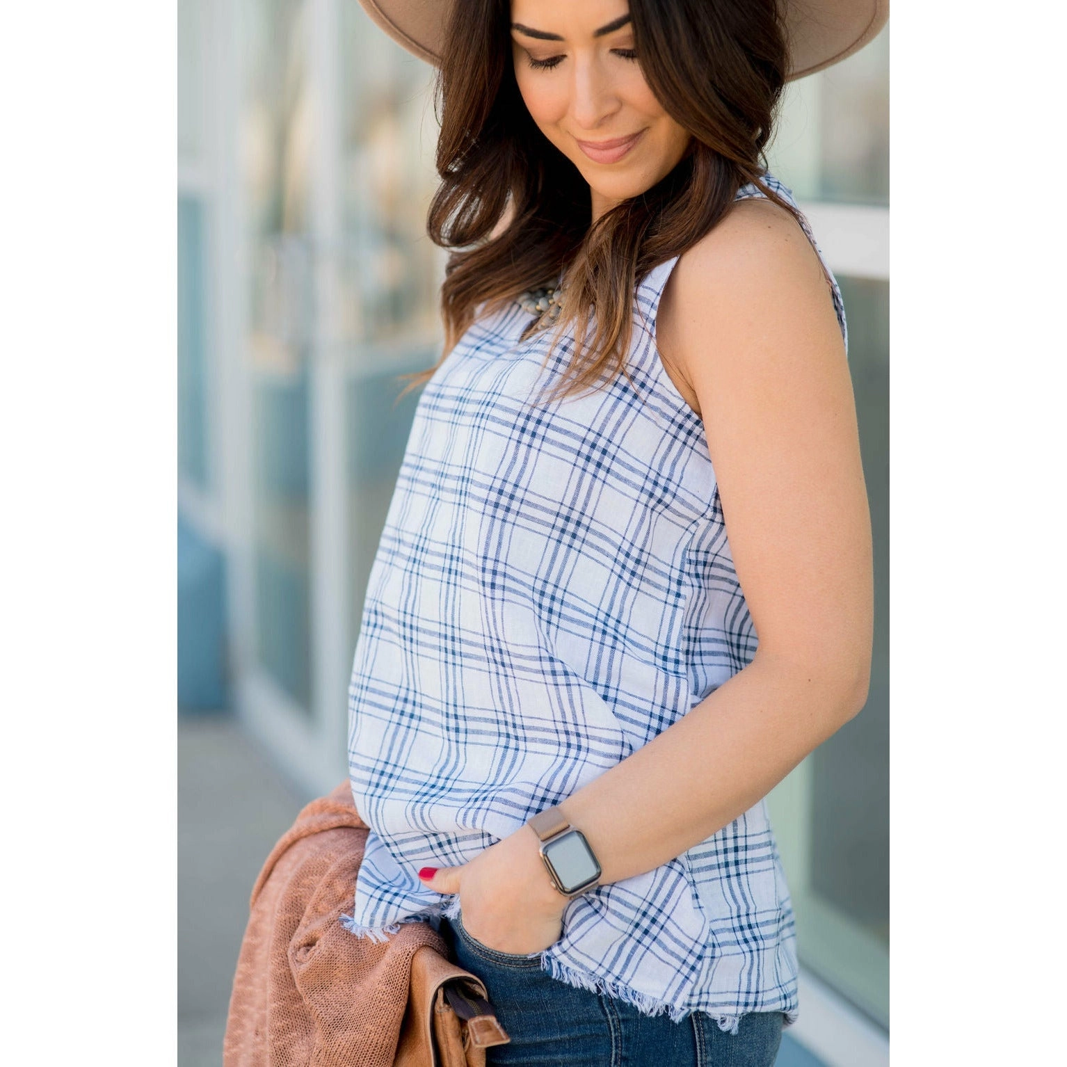 Plaid Fringe V Tank