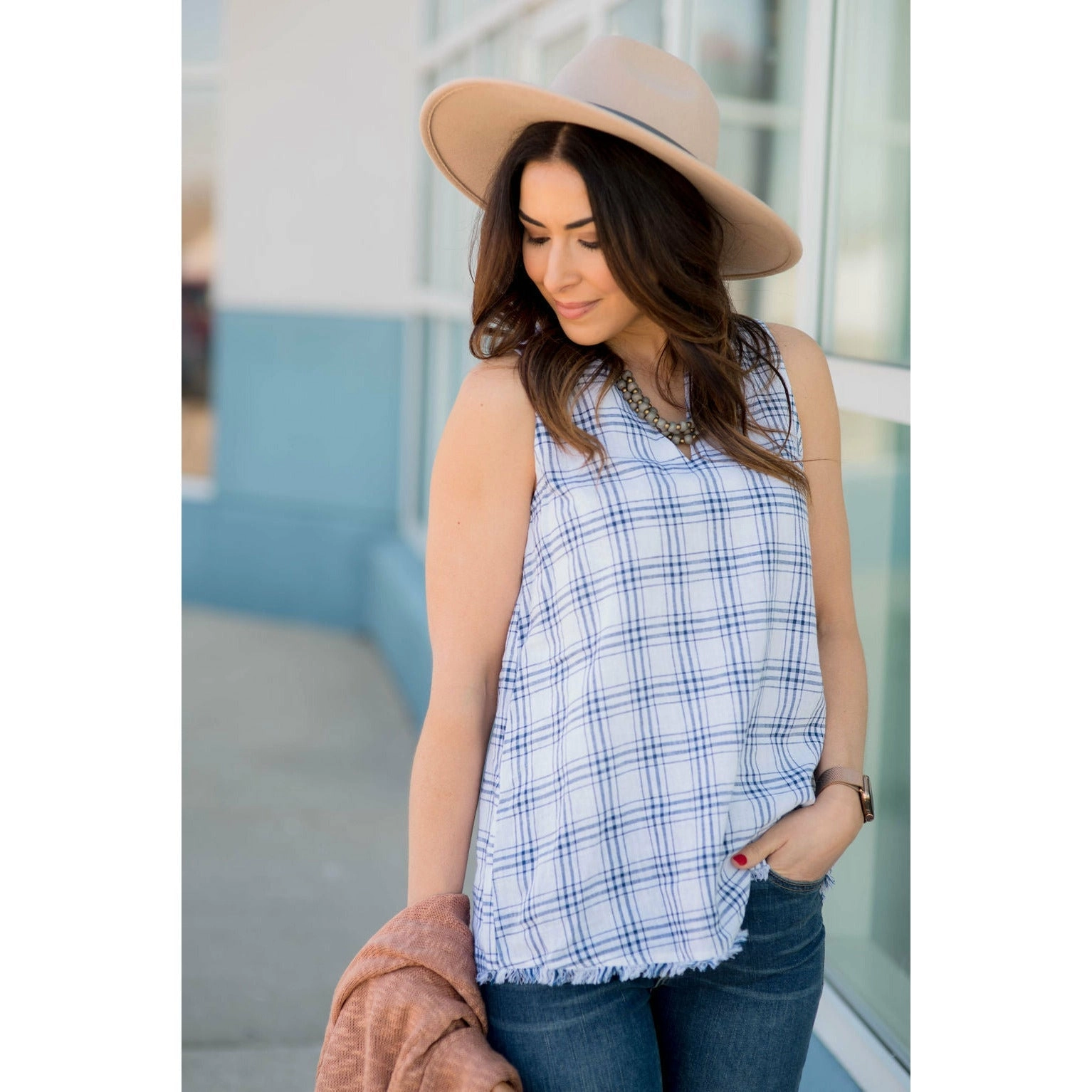 Plaid Fringe V Tank