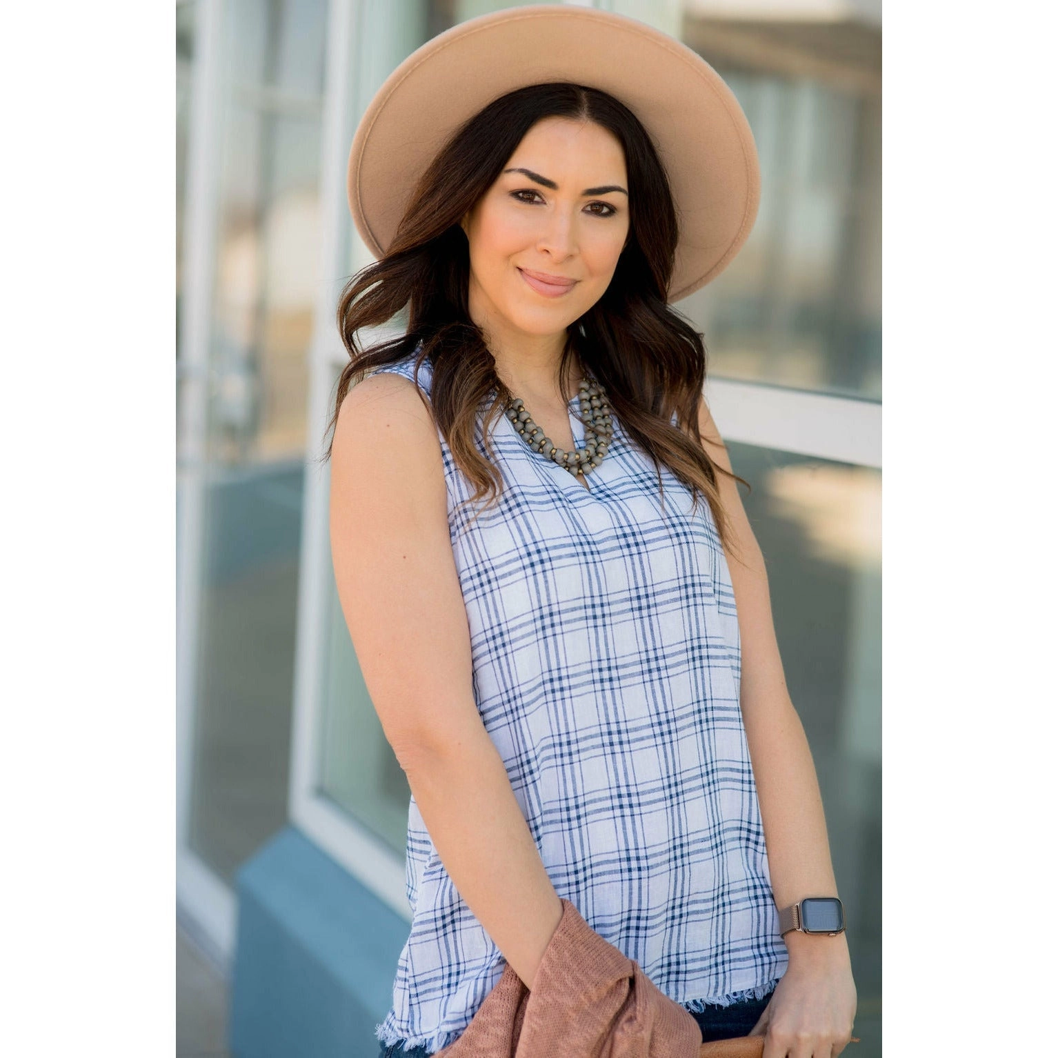Plaid Fringe V Tank