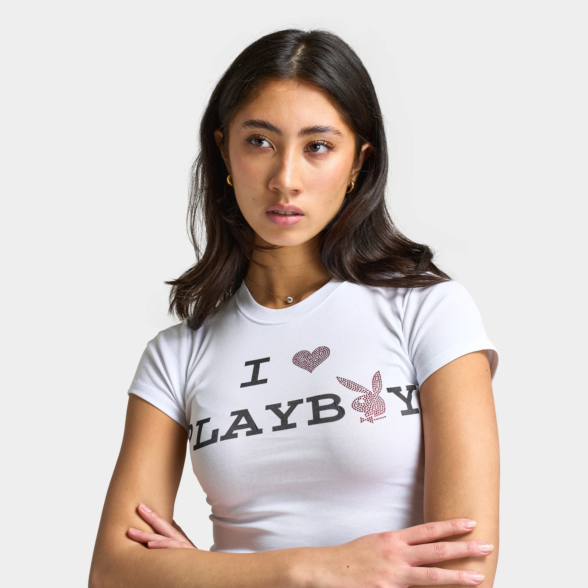 Playboy I Love Playboy Baby Tee / White