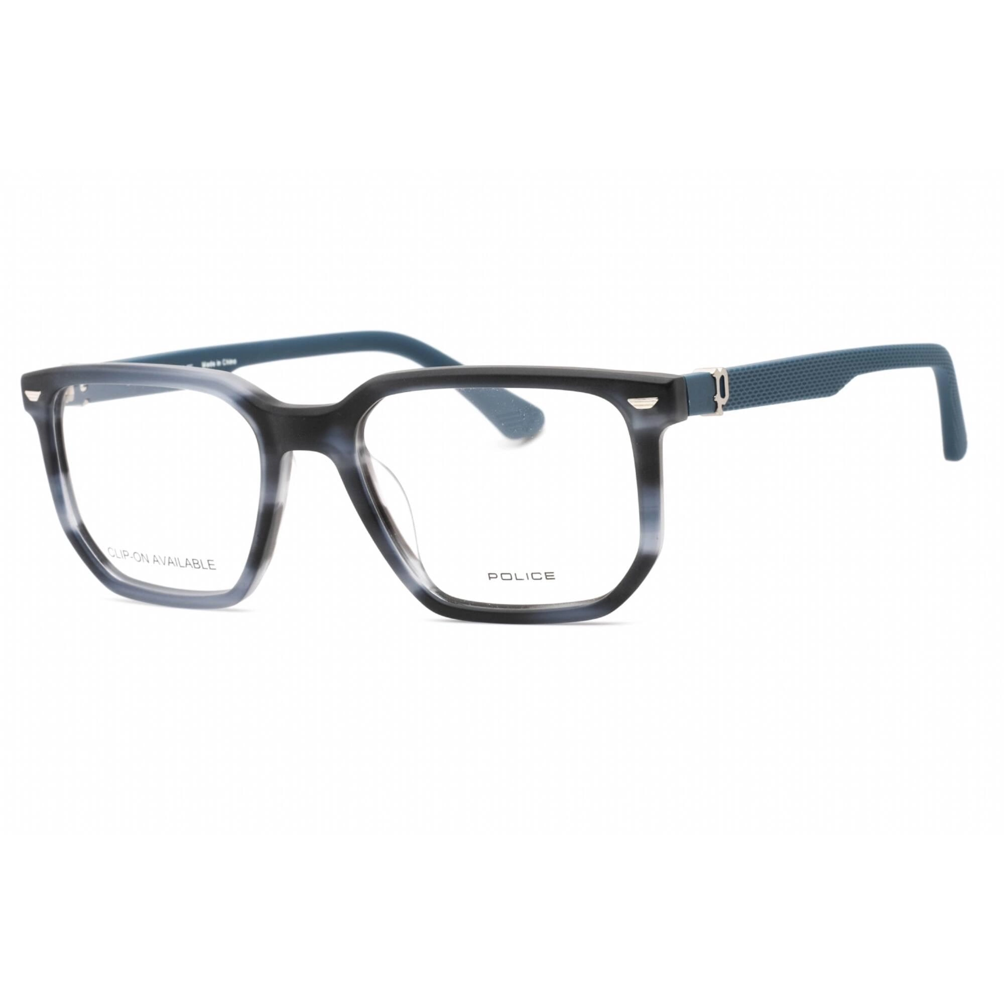 Police Men's Eyeglasses - Semi Matte Striped Blue Acetate Square Frame | VPLF75 M00M