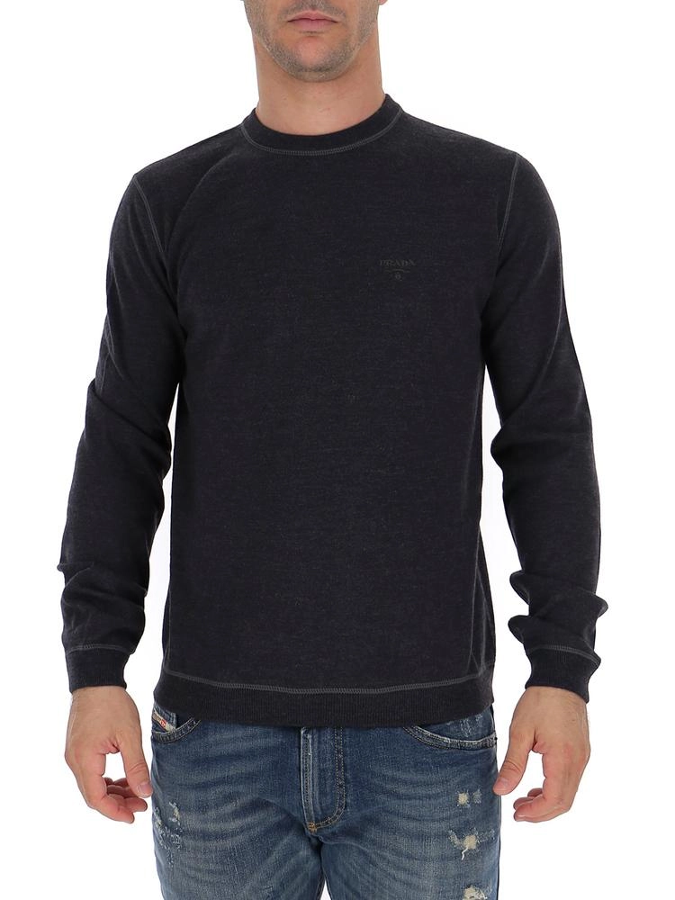 Prada Logo Stitched Round Neck Sweater