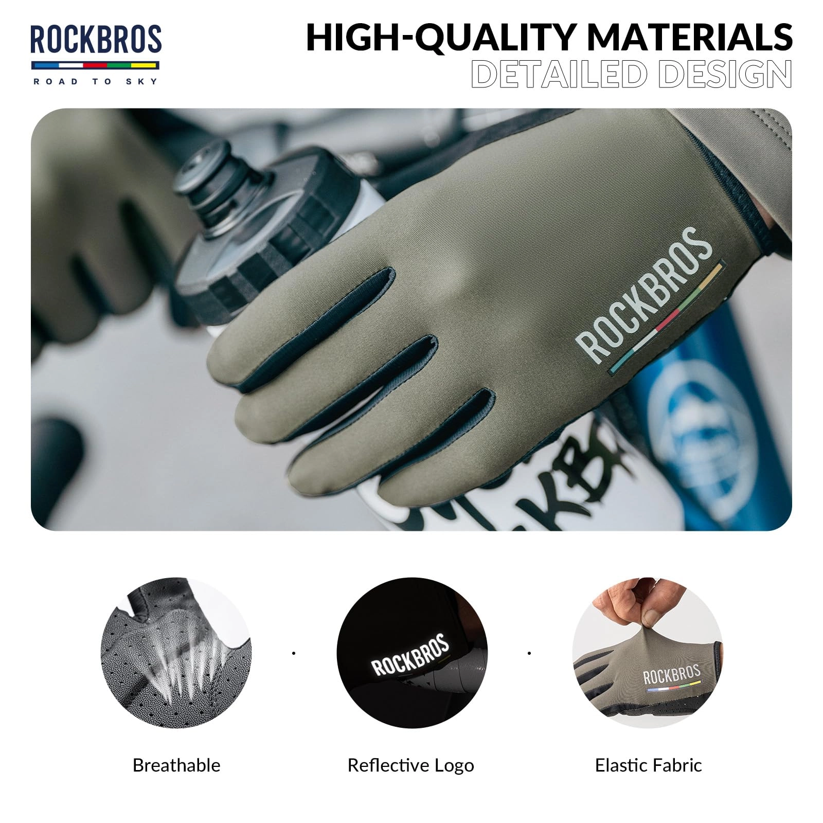 ROCKBROS Road-to-Sky Spring Summer Cycling Gloves Full Finger Touch Screen