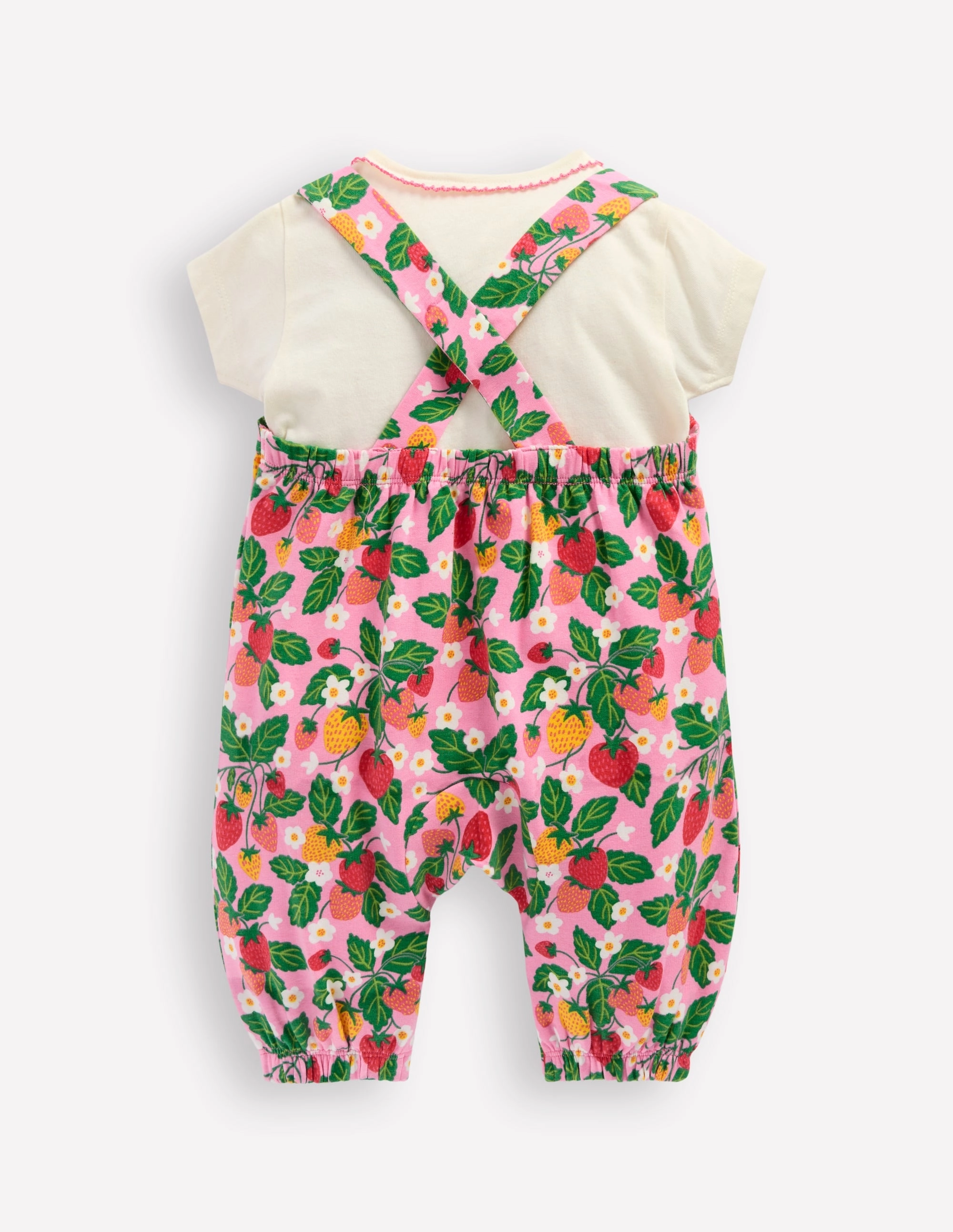 Short Sleeve Dungaree Set-Strawberry Patch