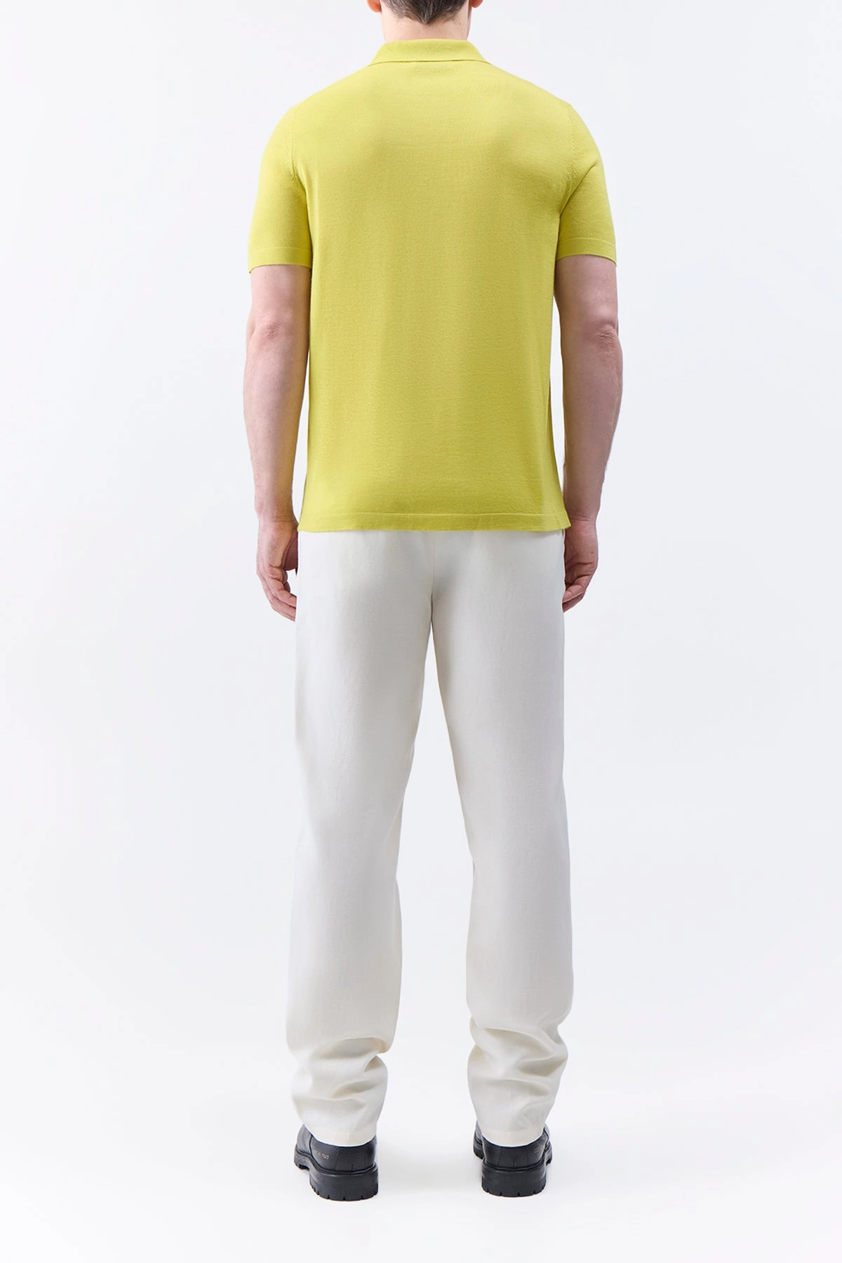 Stendhal Knit Short Sleeve Polo in Lime Adamite Cashmere
