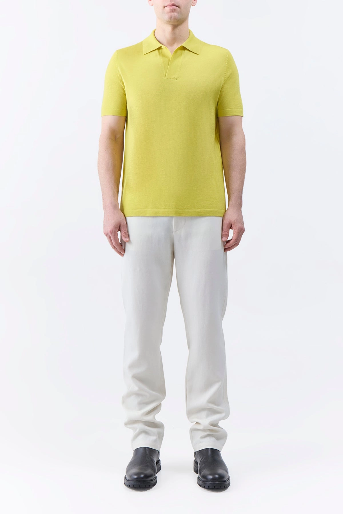 Stendhal Knit Short Sleeve Polo in Lime Adamite Cashmere