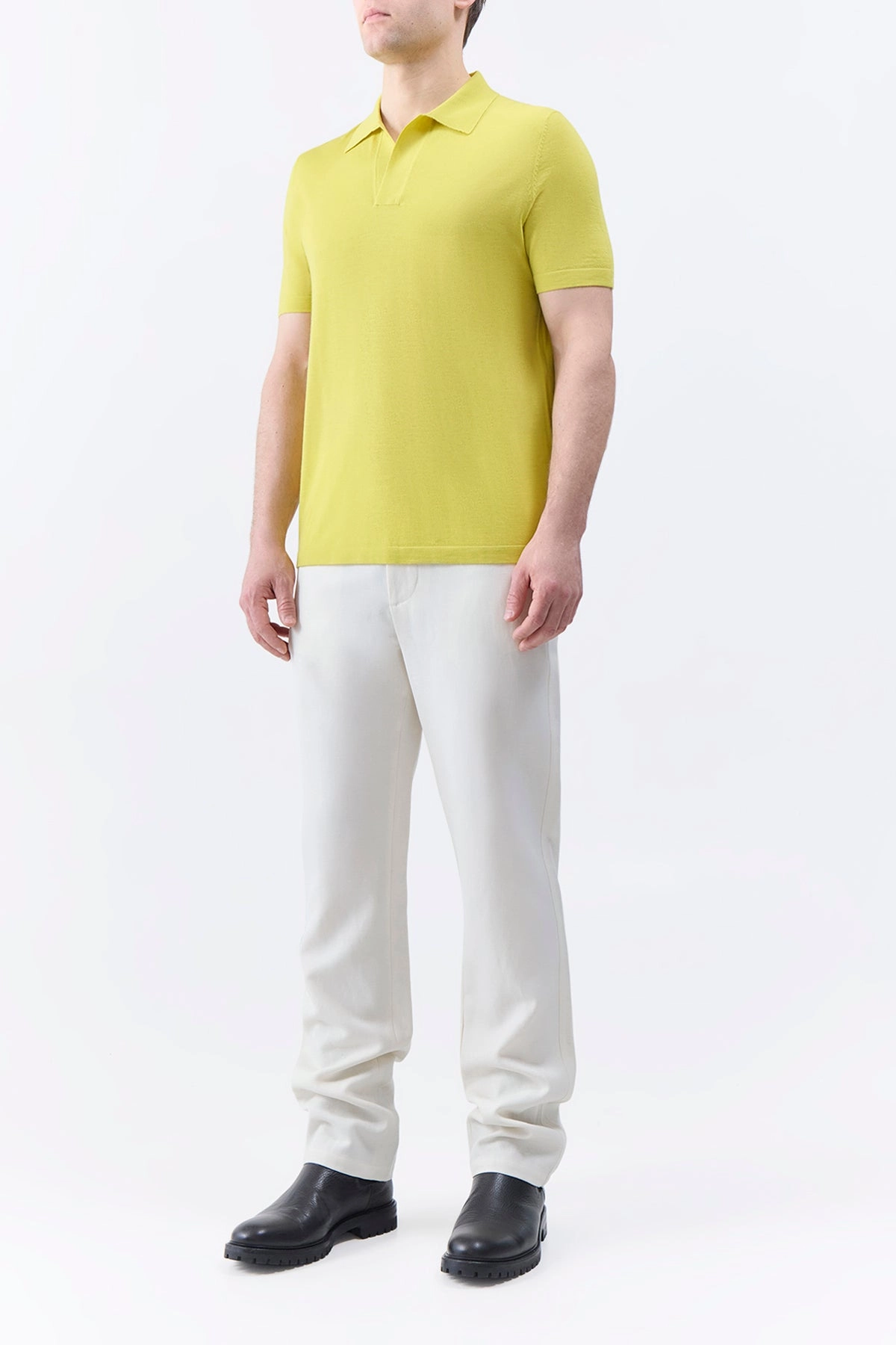 Stendhal Knit Short Sleeve Polo in Lime Adamite Cashmere