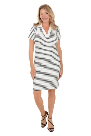 Striped Rib Knit Polo Dress