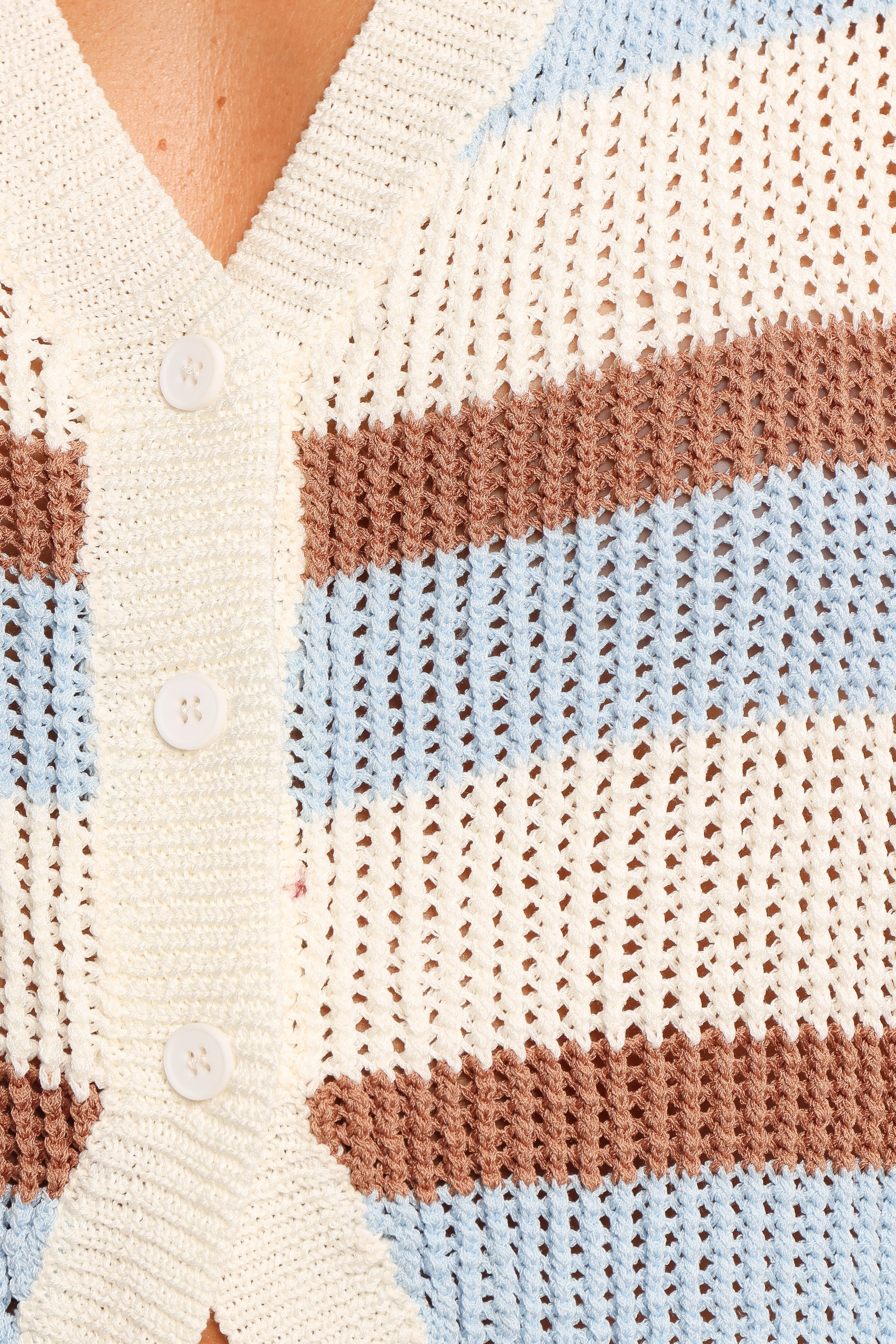 Talia Knit Vest Top - Tan Blue