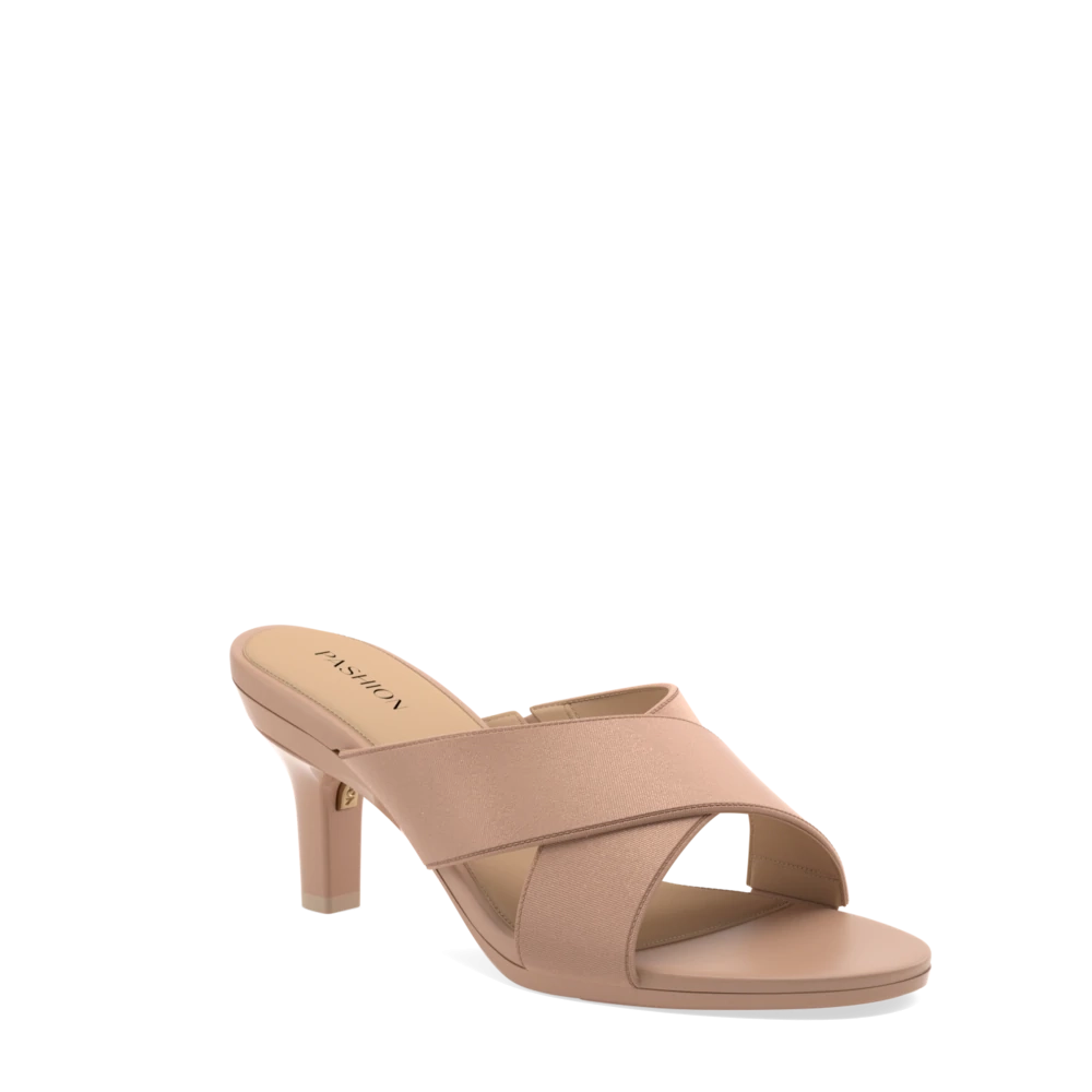 The Crissy Cross Slide - Latte Knit 3 Stiletto - FINAL SALE