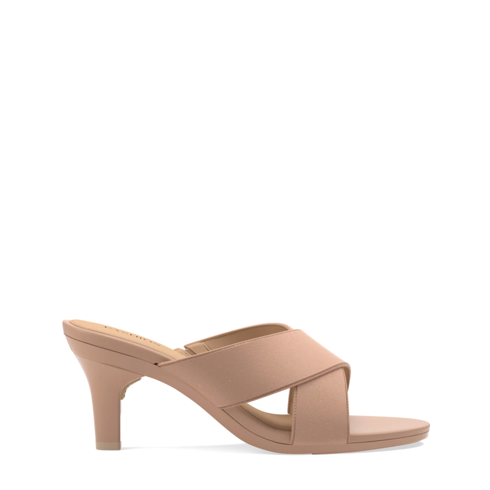The Crissy Cross Slide - Latte Knit 3 Stiletto - FINAL SALE