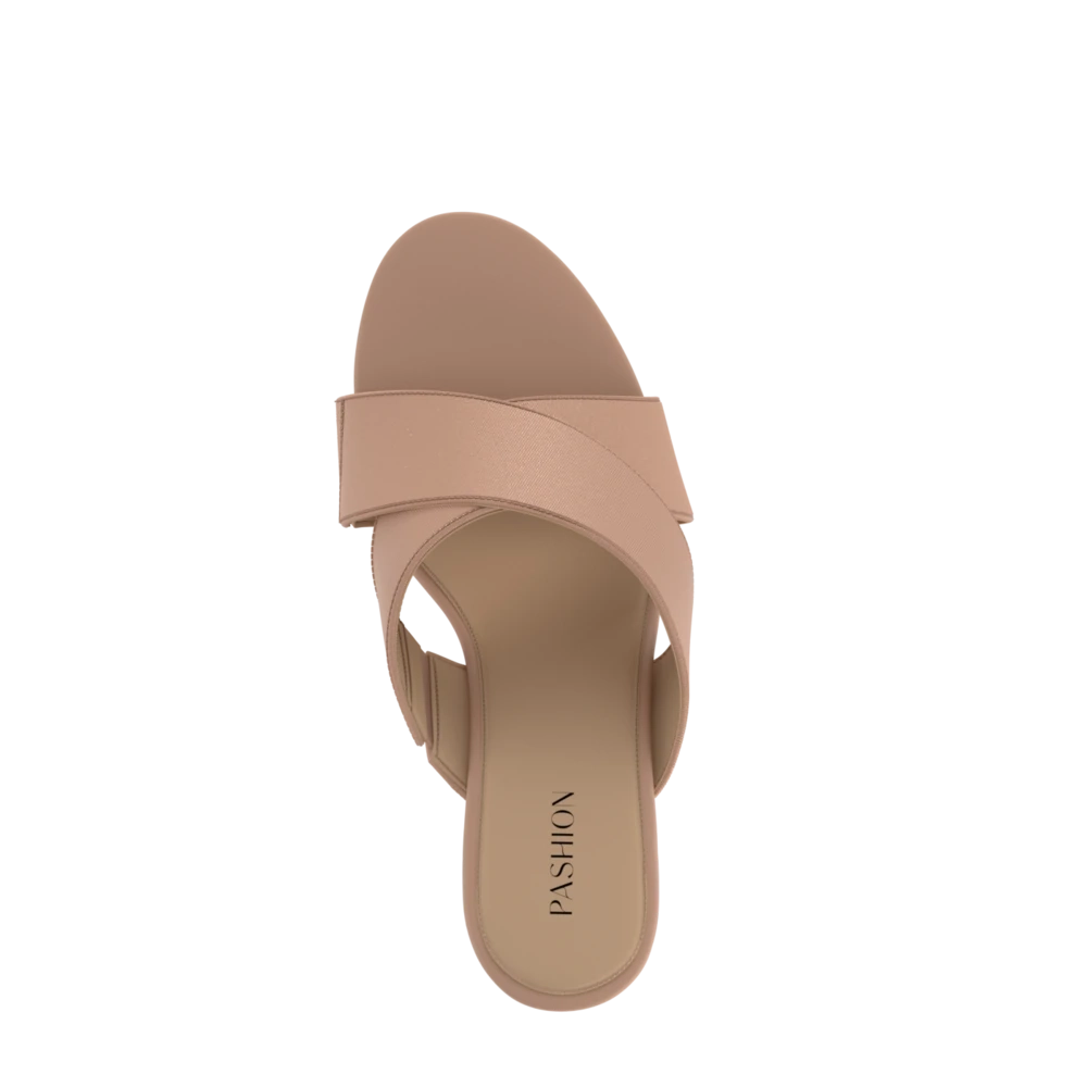 The Crissy Cross Slide - Latte Knit 3 Stiletto - FINAL SALE