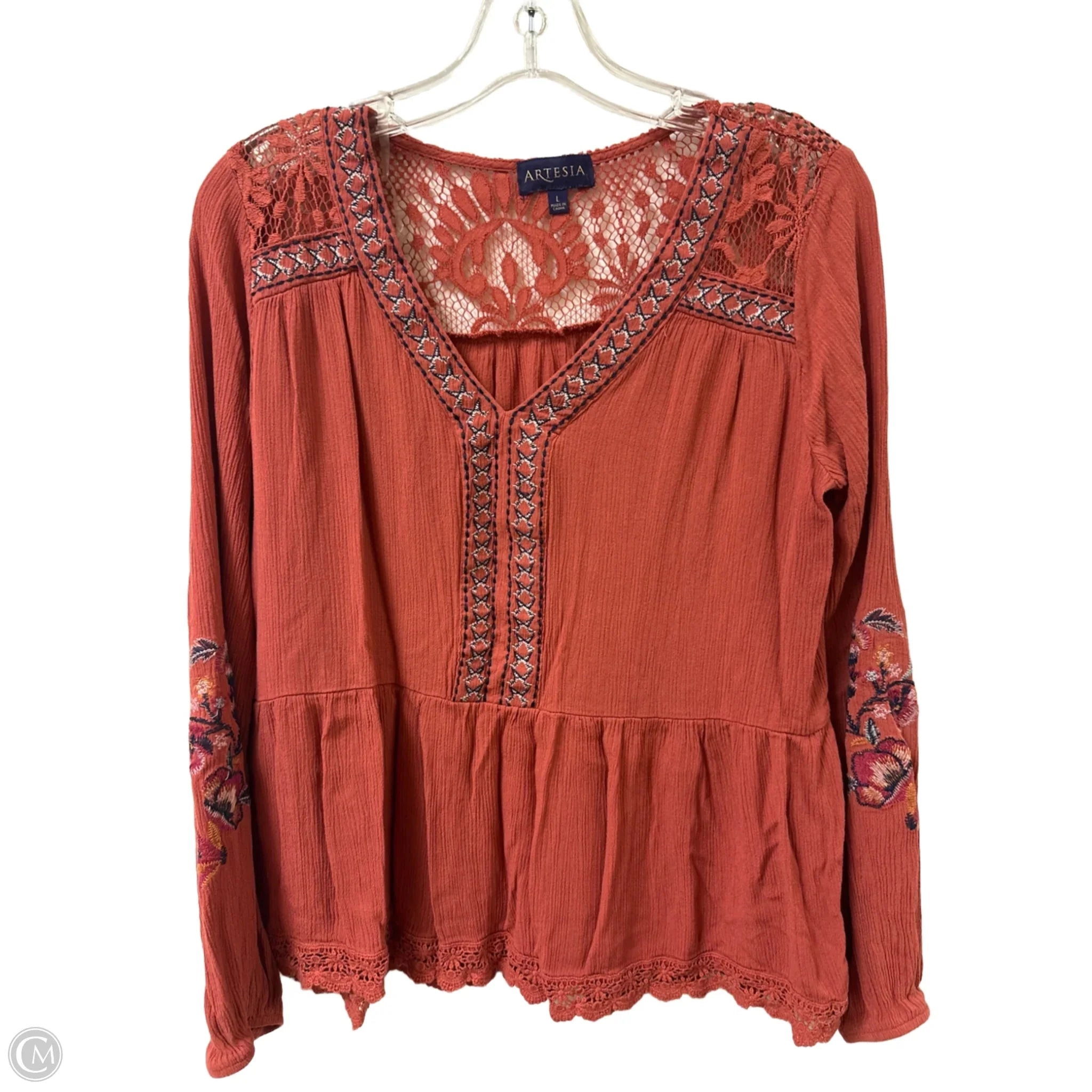 Top Long Sleeve By Clothes Mentor In Orange, Size: L