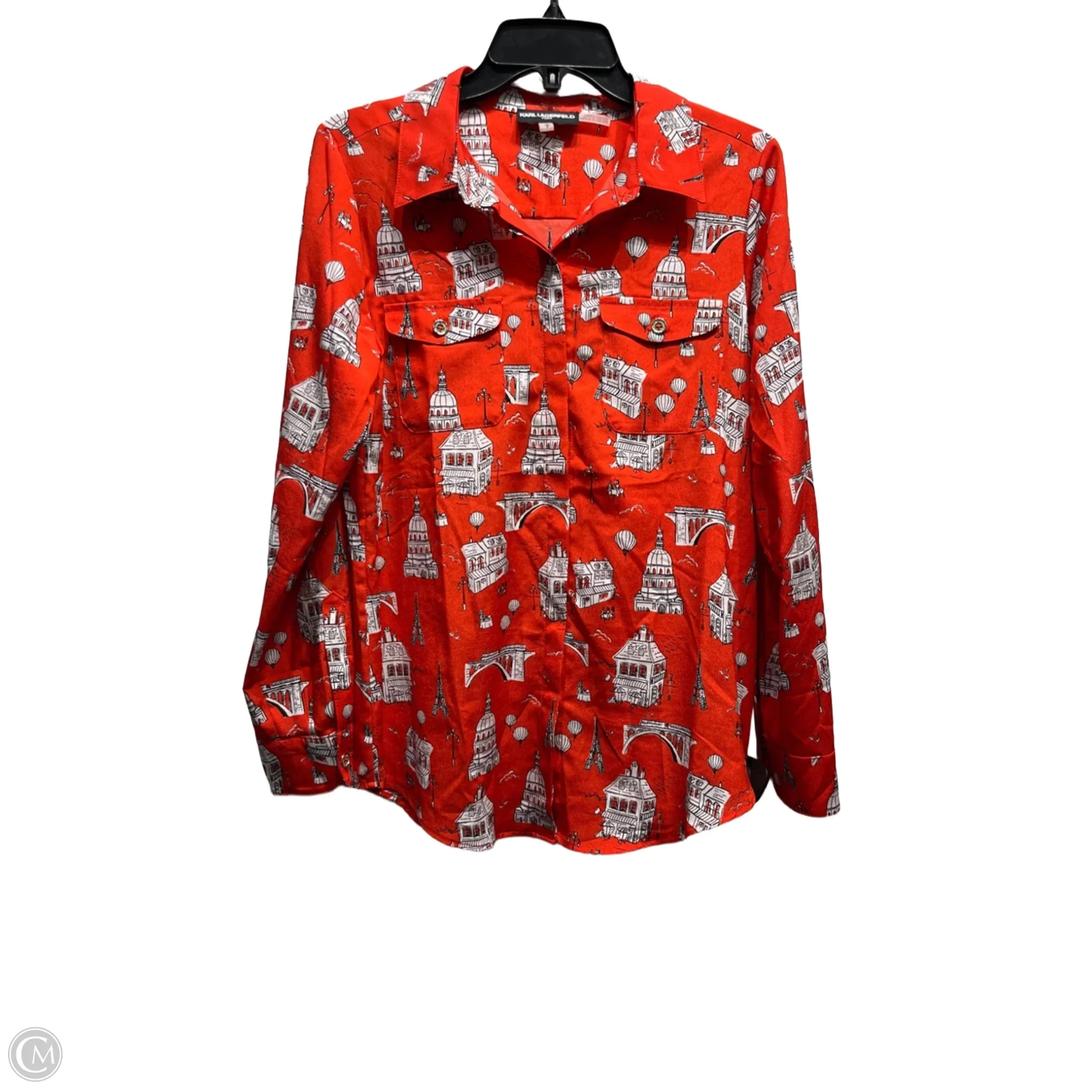 Top Long Sleeve Designer By Karl Lagerfeld In Tropical Print, Size: S