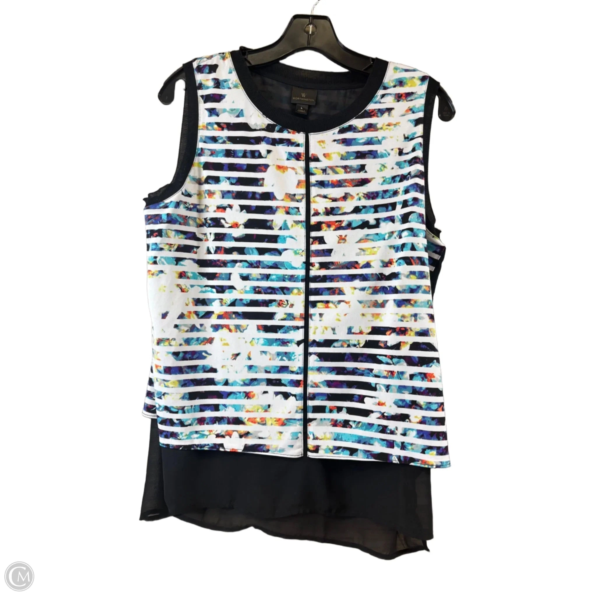 Top Sleeveless By Worthington In Black & Blue, Size: L
