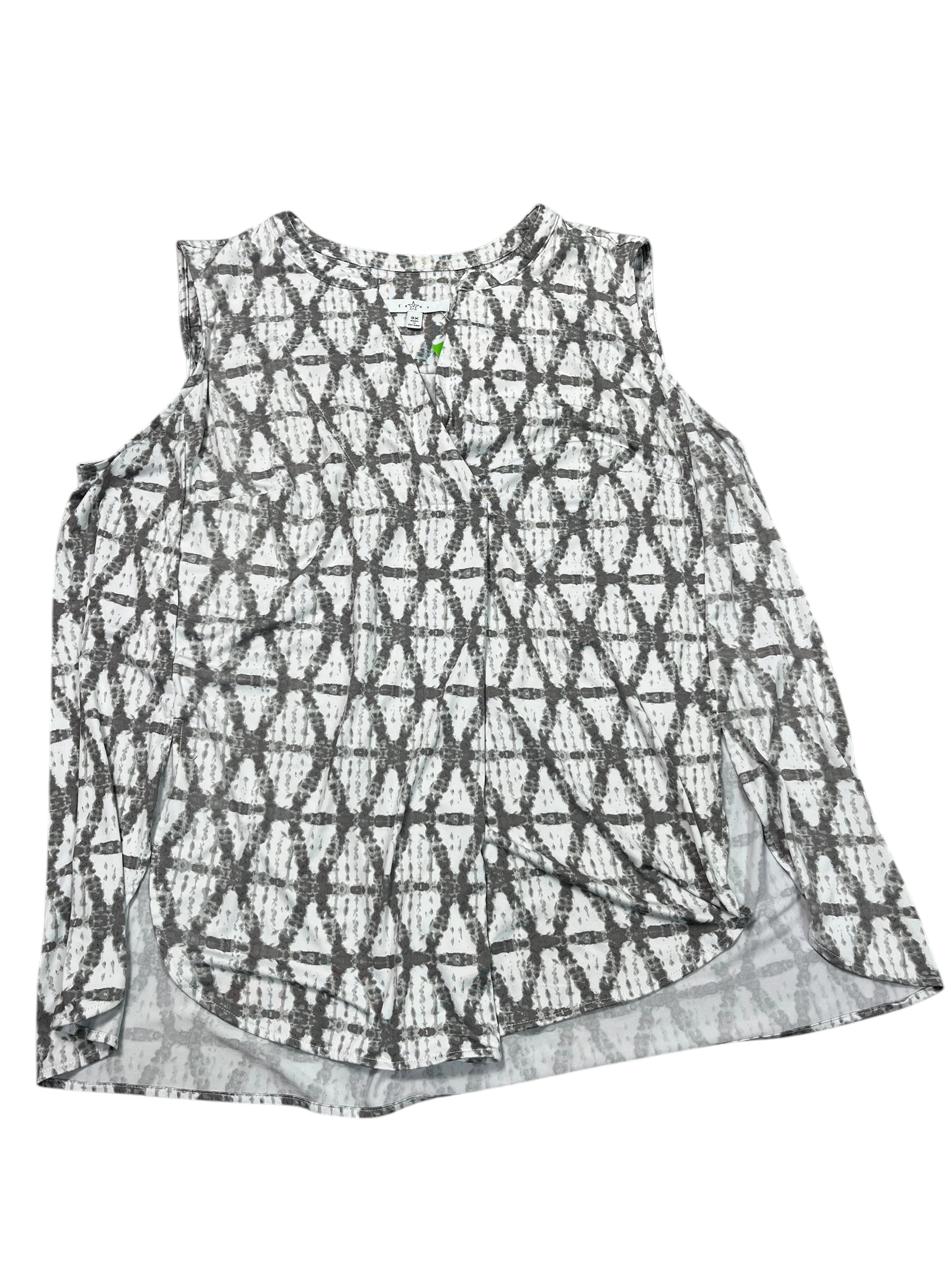 Tunic Sleeveless By Fever In Grey & White, Size:3X