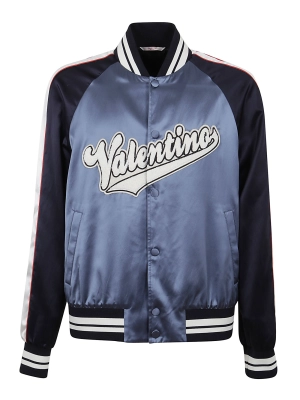 Valentino Logo Patch Button-Up Bomber Jacket