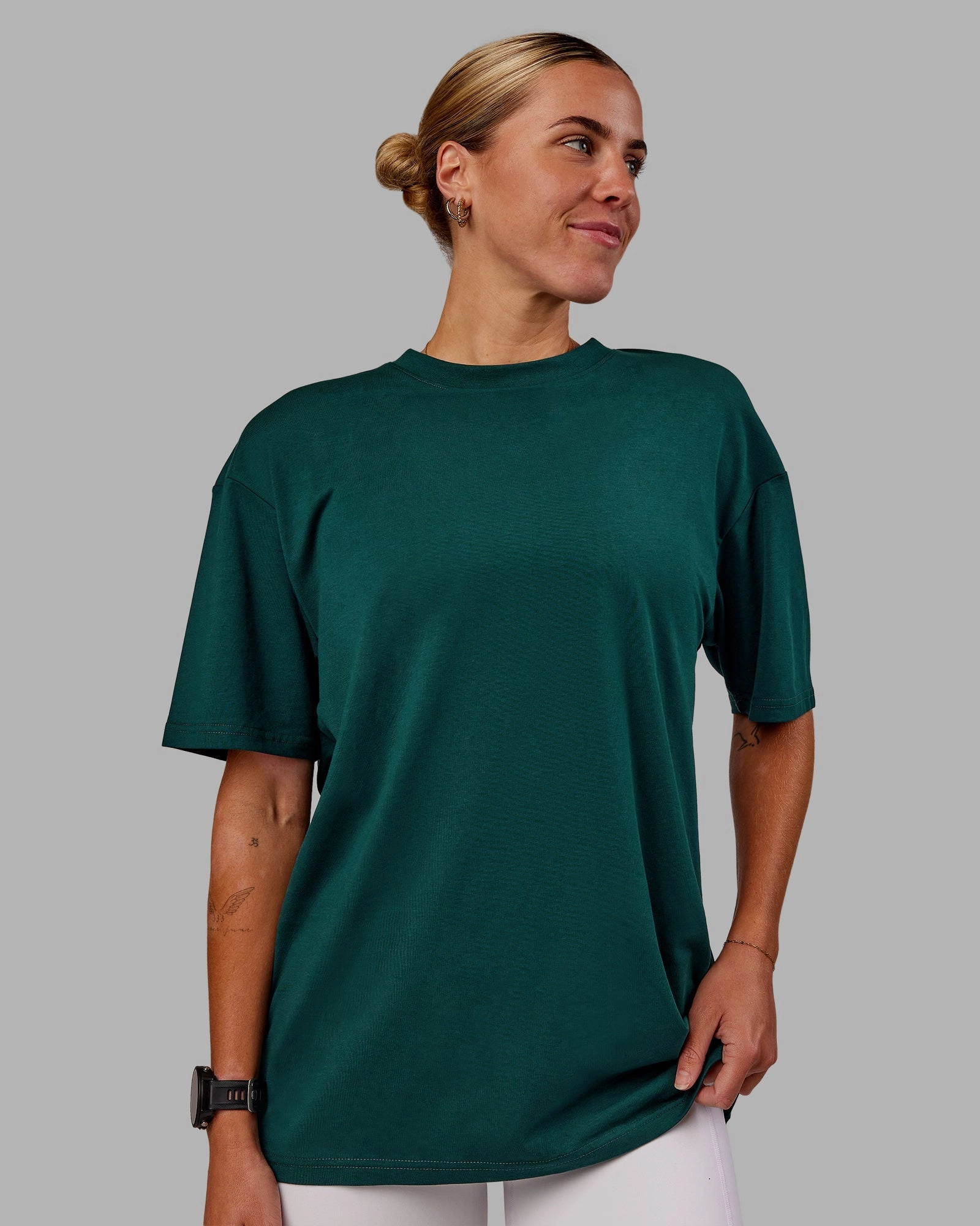 Variation FLXCotton Oversized Tee - Dark Moss-Digital Mist