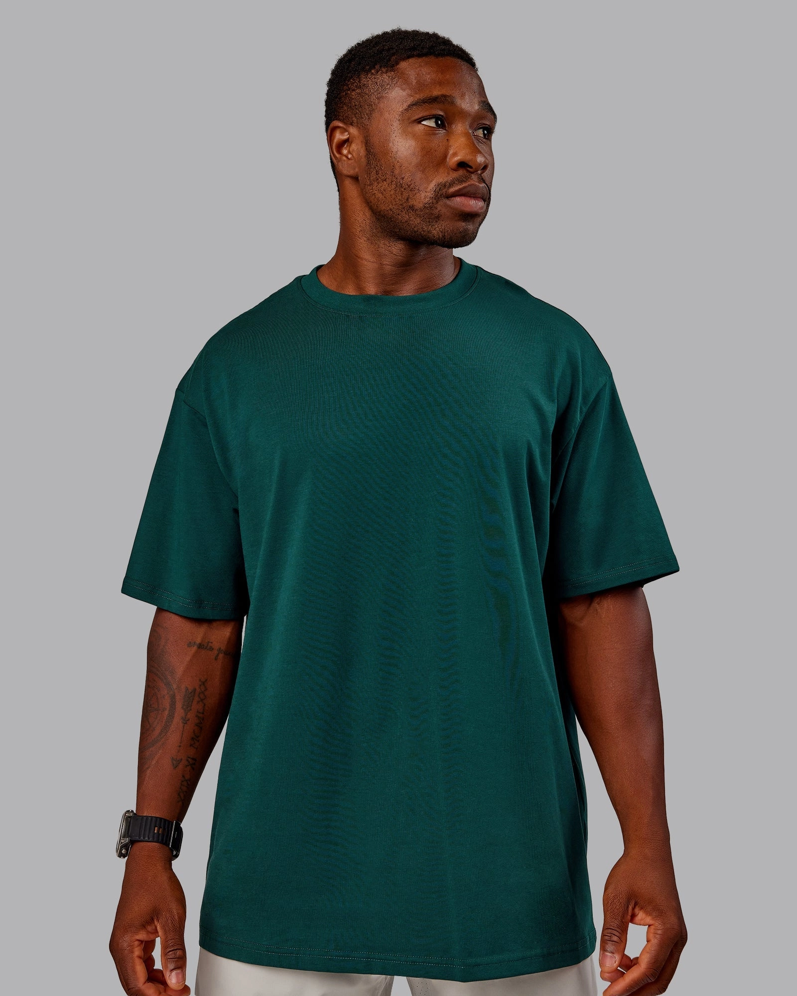 Variation FLXCotton Oversized Tee - Dark Moss-Digital Mist