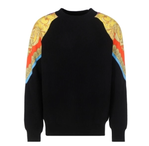Versace Baroque-Pattern Ribbed Knit Crewneck Sweater
