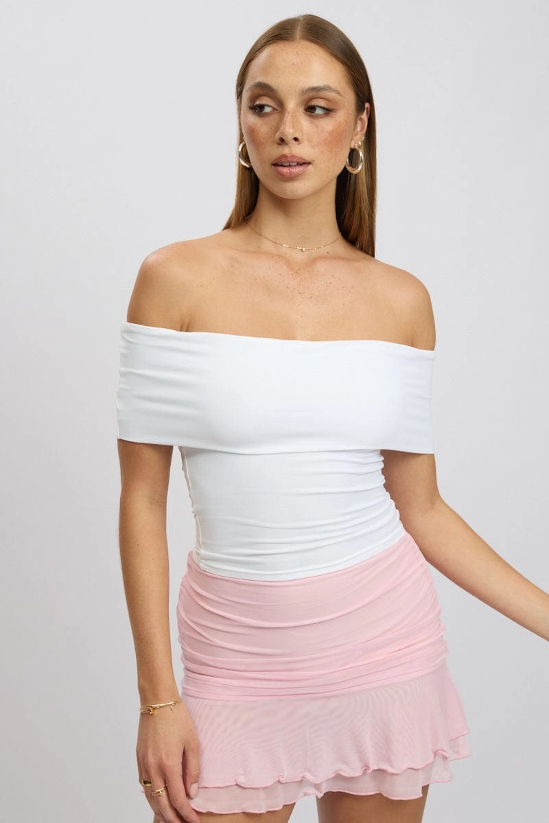 White Off Shoulder Top Jersey