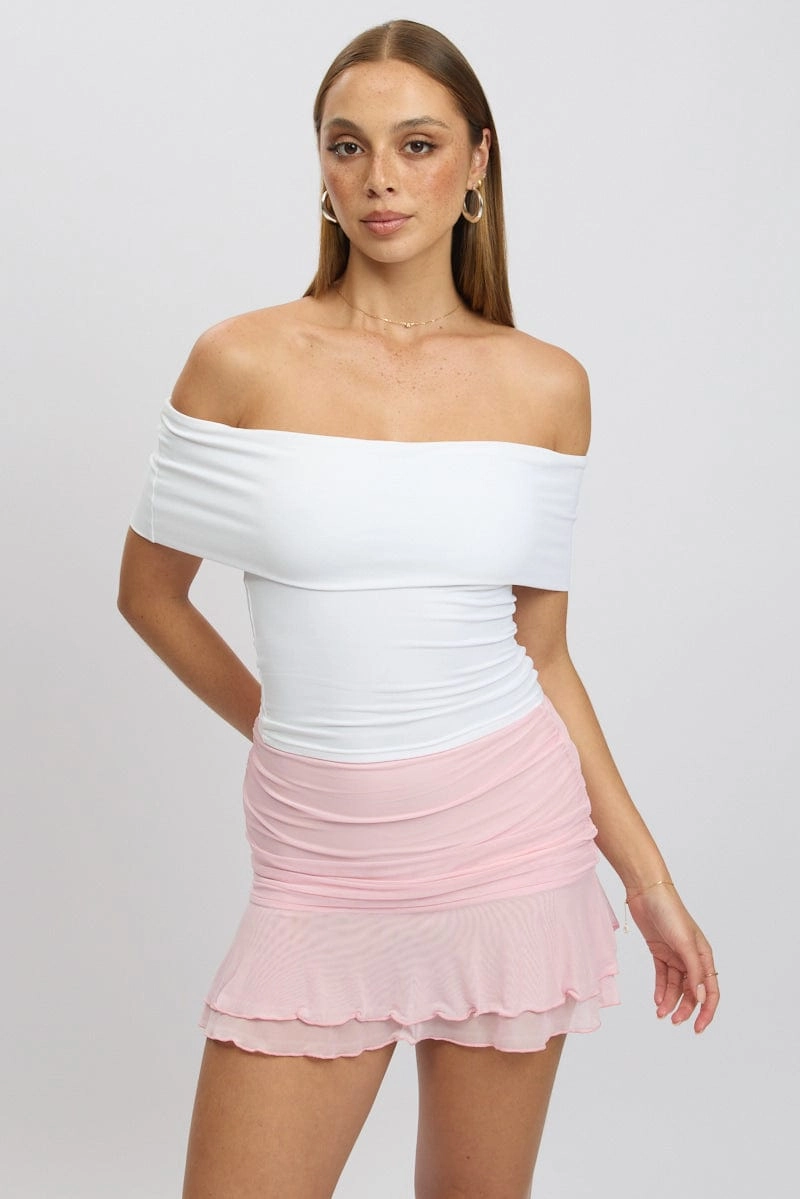 White Off Shoulder Top Jersey