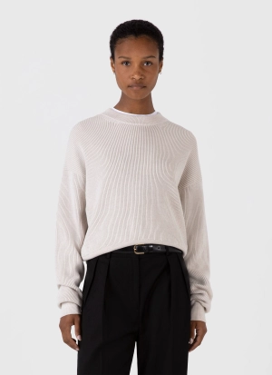 Women's Ribbed Crew Neck Jumper in Ecru