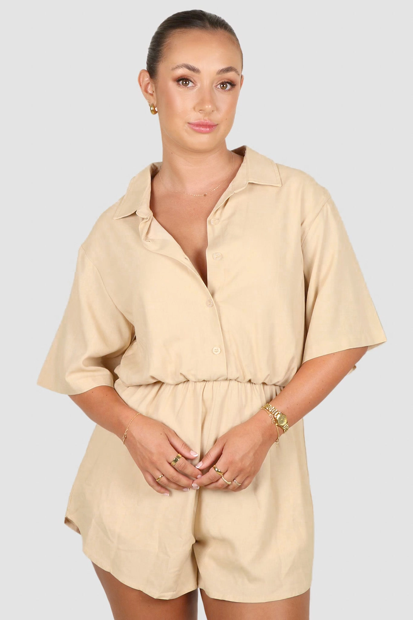 ZEPHYR LINEN PLAYSUIT NEUTRAL